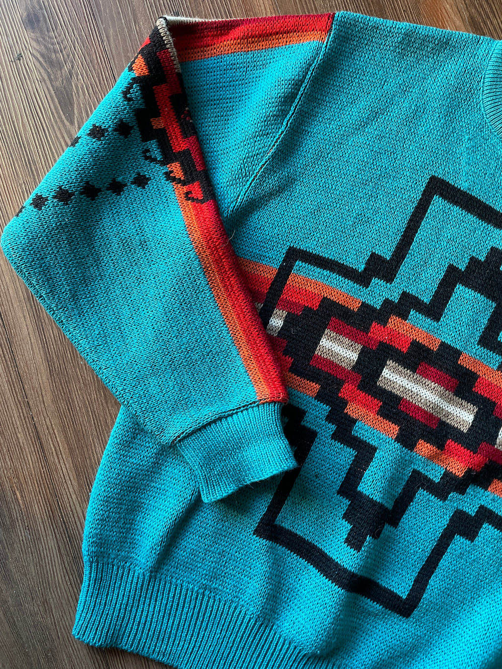 Men’s Large 1980s Pendleton High Grade Western Wear Turquoise Wool Pullover Sweater