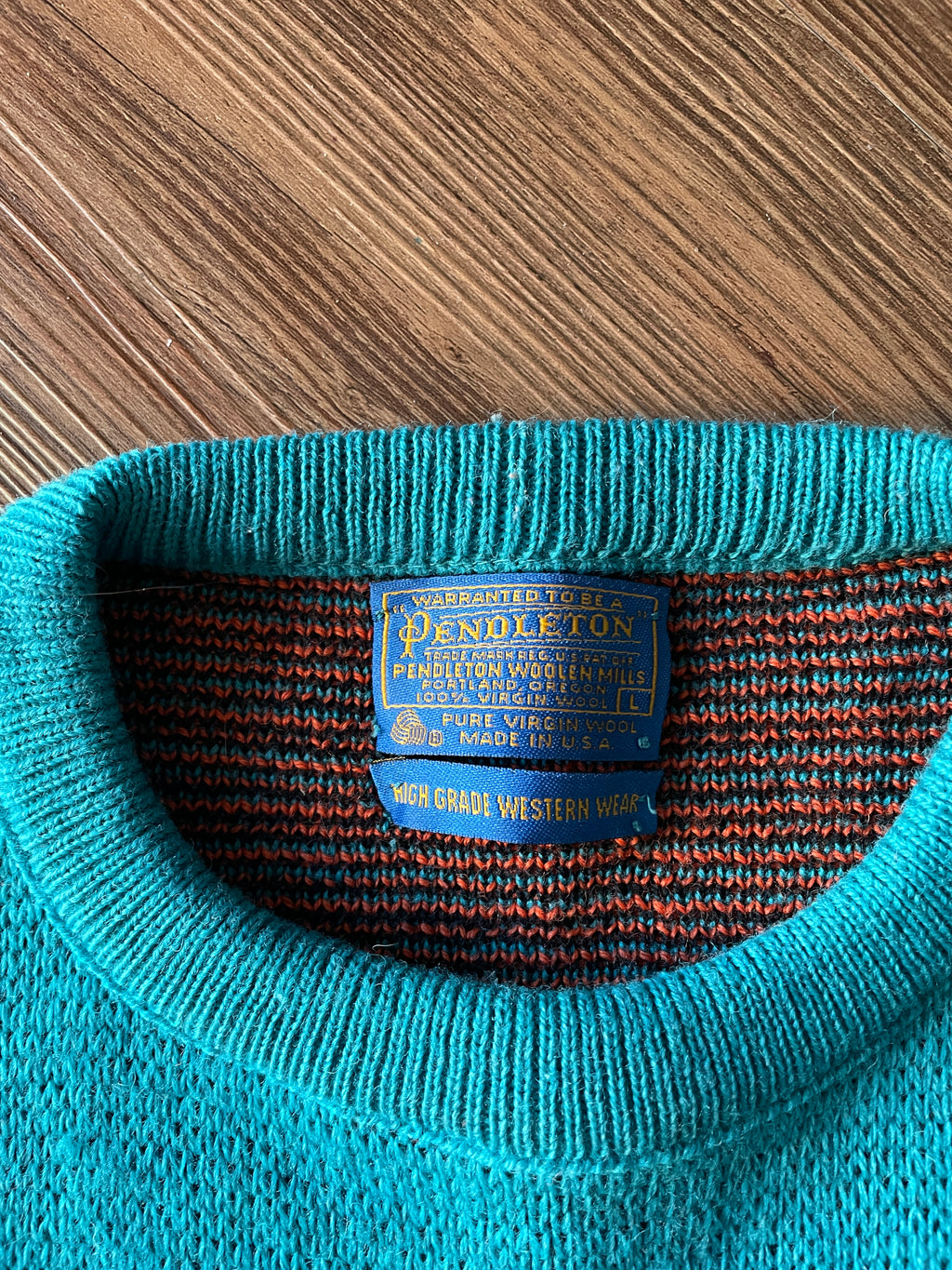 Men’s Large 1980s Pendleton High Grade Western Wear Turquoise Wool Pullover Sweater