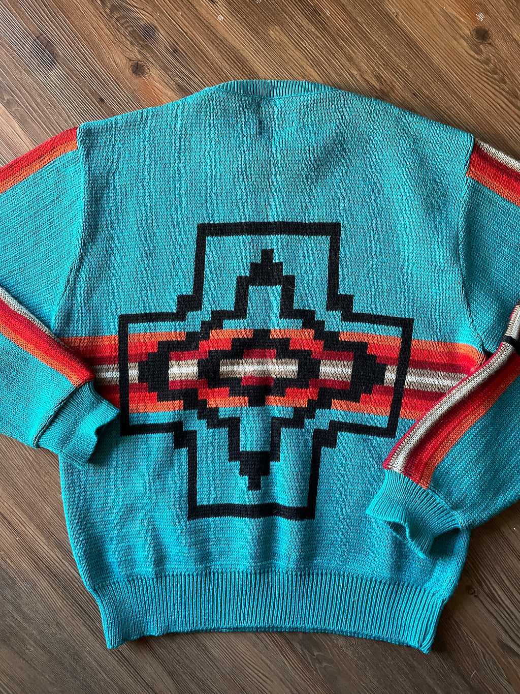 Men’s Large 1980s Pendleton High Grade Western Wear Turquoise Wool Pullover Sweater