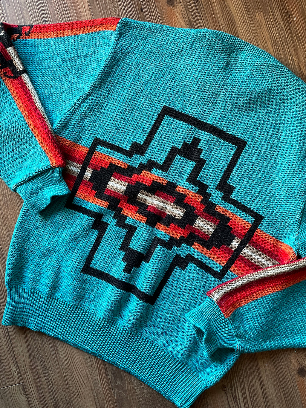 Men’s Large 1980s Pendleton High Grade Western Wear Turquoise Wool Pullover Sweater