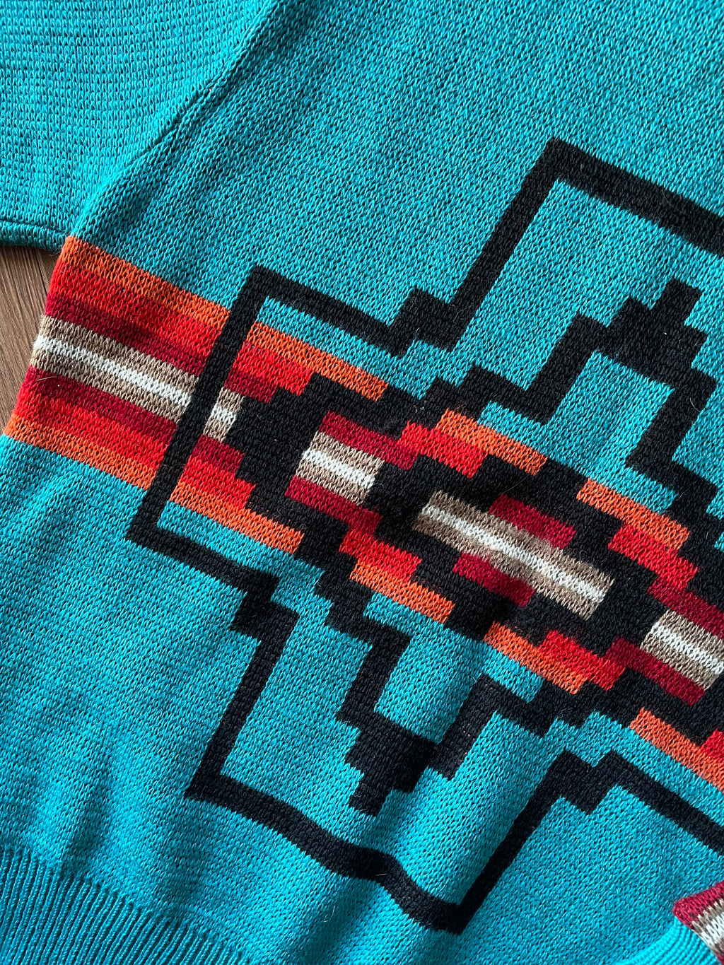 Men’s Large 1980s Pendleton High Grade Western Wear Turquoise Wool Pullover Sweater