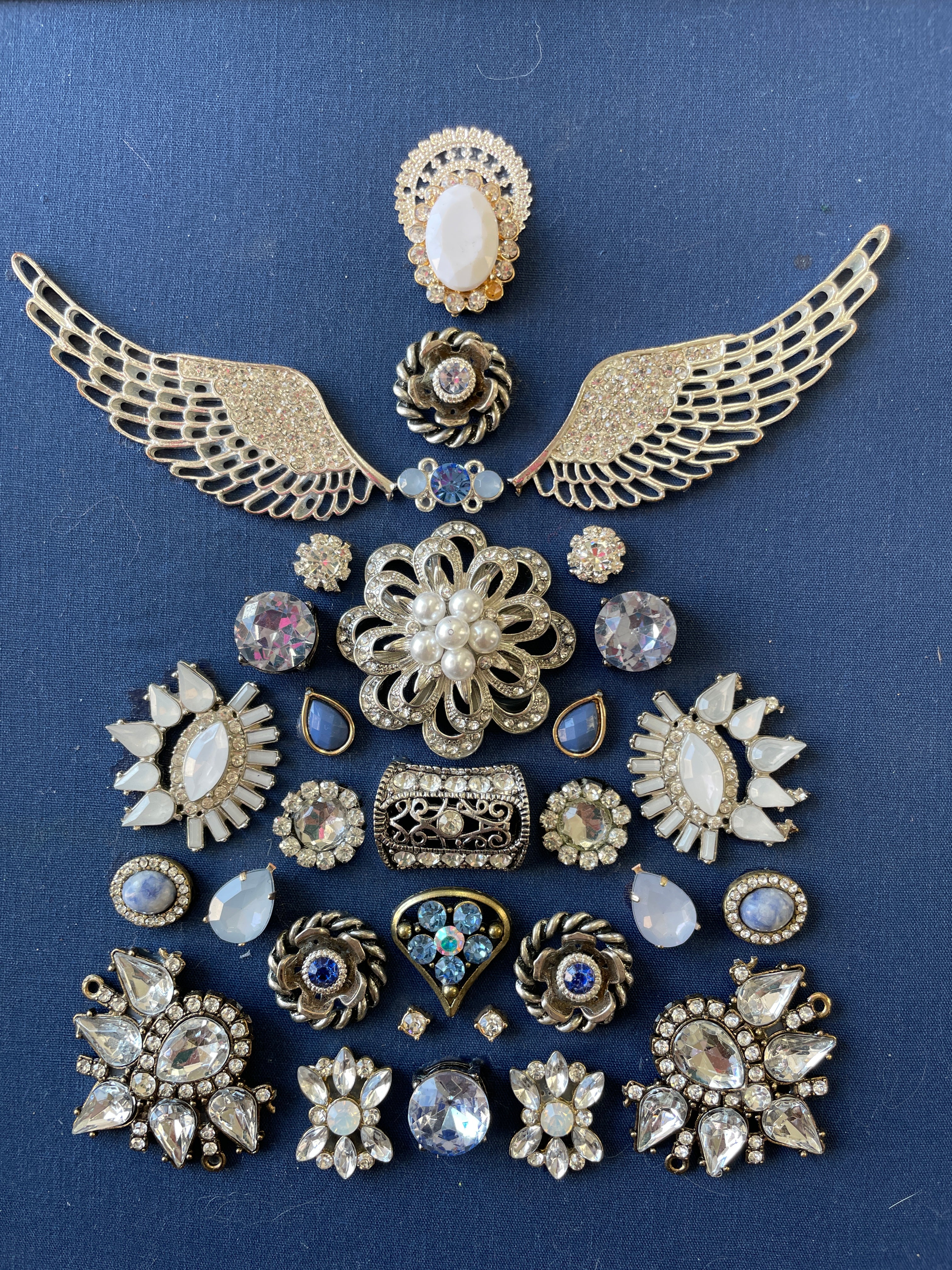 Blue and Silver Framed Jewelry Angel Christmas Tree Handmade with Over 25 Pieces of Vintage & Upcycled Jewelry