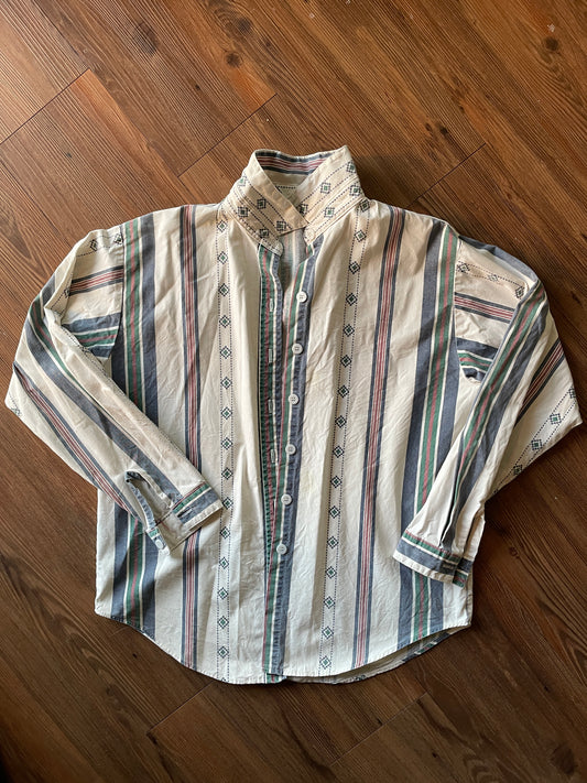 Small Men’s White and Blue Western Button-Up Shirt