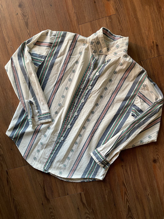 Small Men’s White and Blue Western Button-Up Shirt