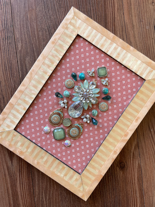 Pink, Blue, and Gold Framed Jewelry Christmas Tree Handmade with Over 25 Pieces of Vintage & Upcycled Jewelry