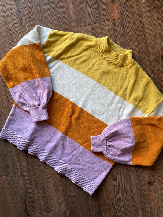 Medium/Large Women’s Sugar + Lips Striped Mockneck Bell Sleeve Sweater