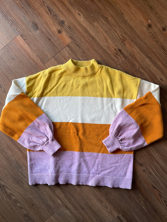 Medium/Large Women’s Sugar + Lips Striped Mockneck Bell Sleeve Sweater