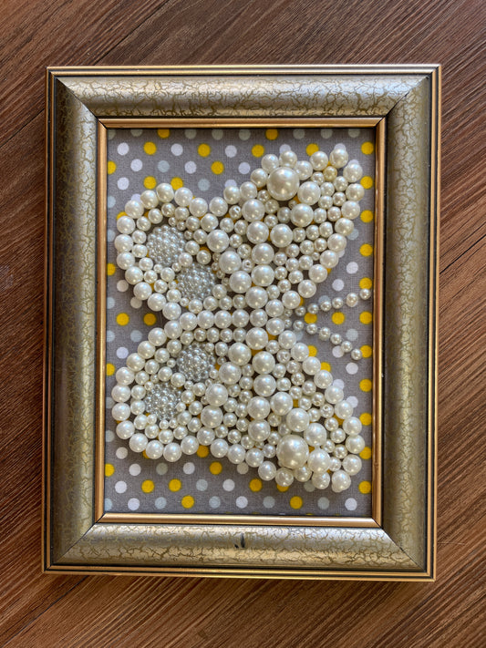 White, Gold, and Gray Framed Jewelry Butterfly Handmade with Over 15 Pieces of Vintage & Upcycled Jewelry