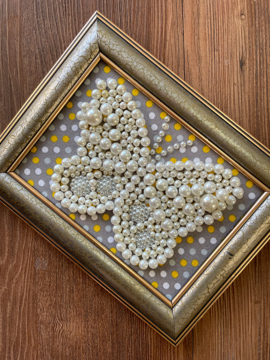 White, Gold, and Gray Framed Jewelry Butterfly Handmade with Over 15 Pieces of Vintage & Upcycled Jewelry