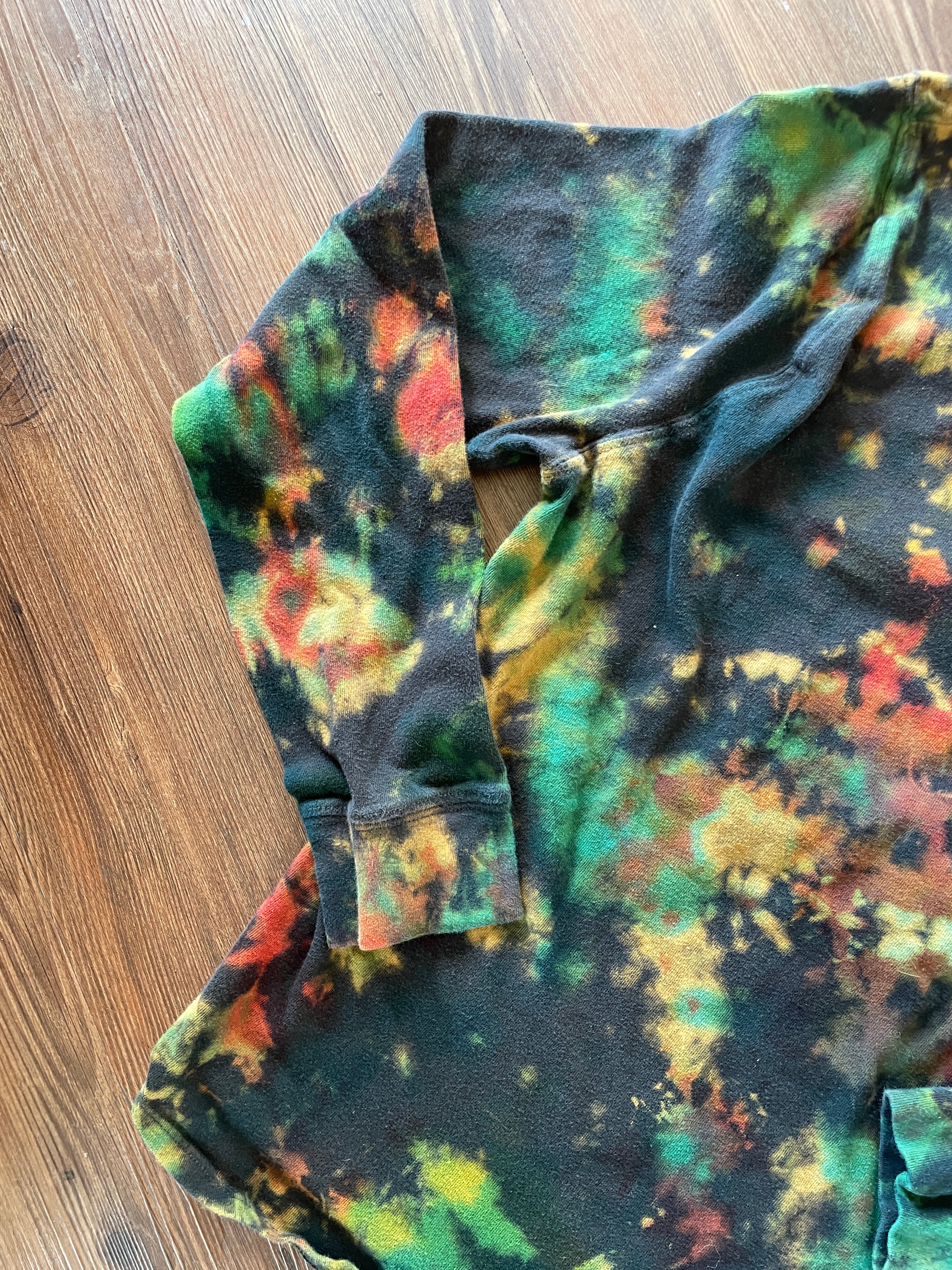 Small Men’s Utah Grateful Dead Handmade Tie Dye T-Shirt | Black, Red, Green, and Yellow Crumpled Tie Dye Long Sleeve