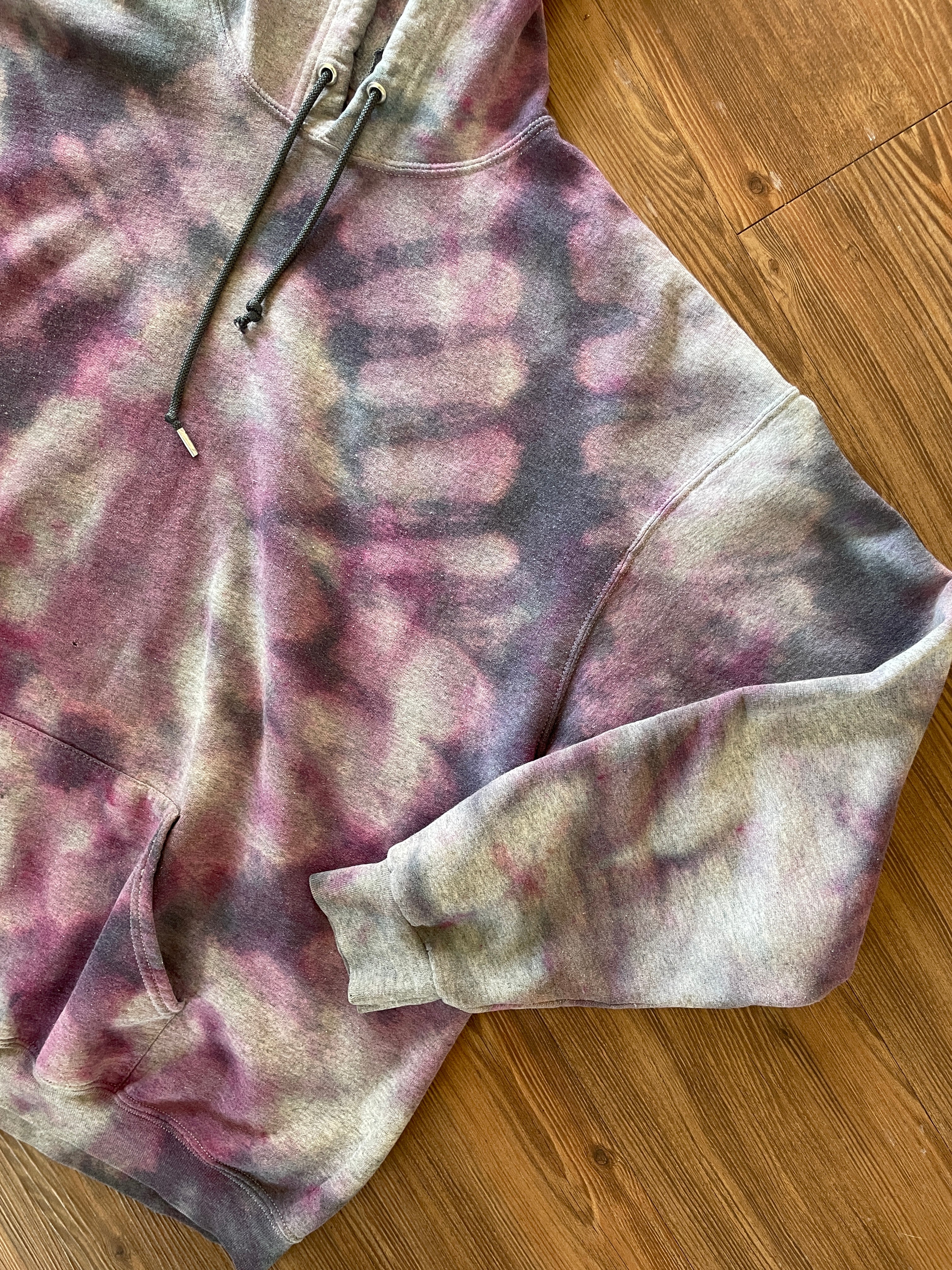 XXL Men’s Handmade Tie Dye Hoodie | Pastel Gray and Purple Pleated Tie Dye Long Sleeve Sweatshirt