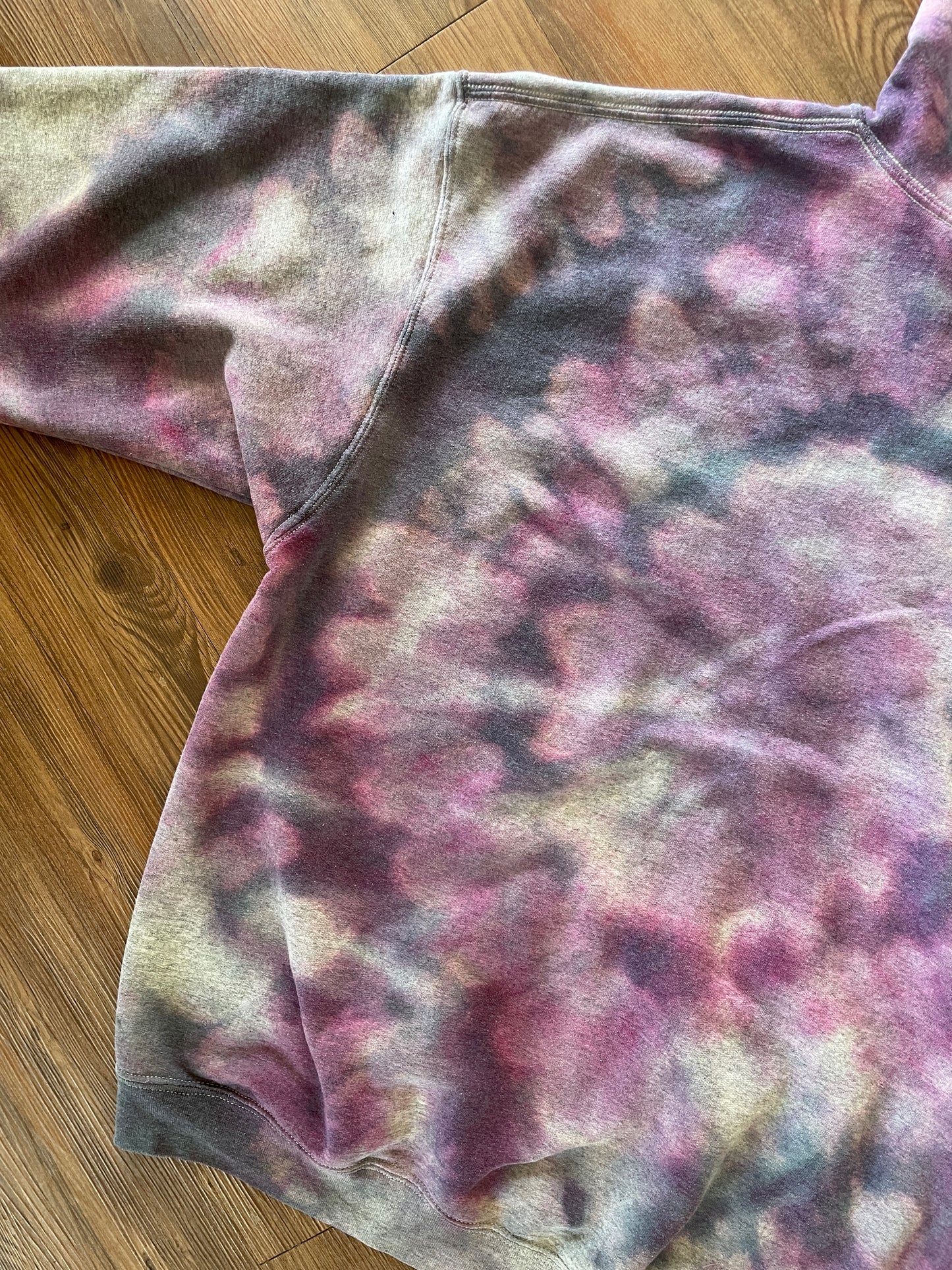 XXL Men’s Handmade Tie Dye Hoodie | Pastel Gray and Purple Pleated Tie Dye Long Sleeve Sweatshirt