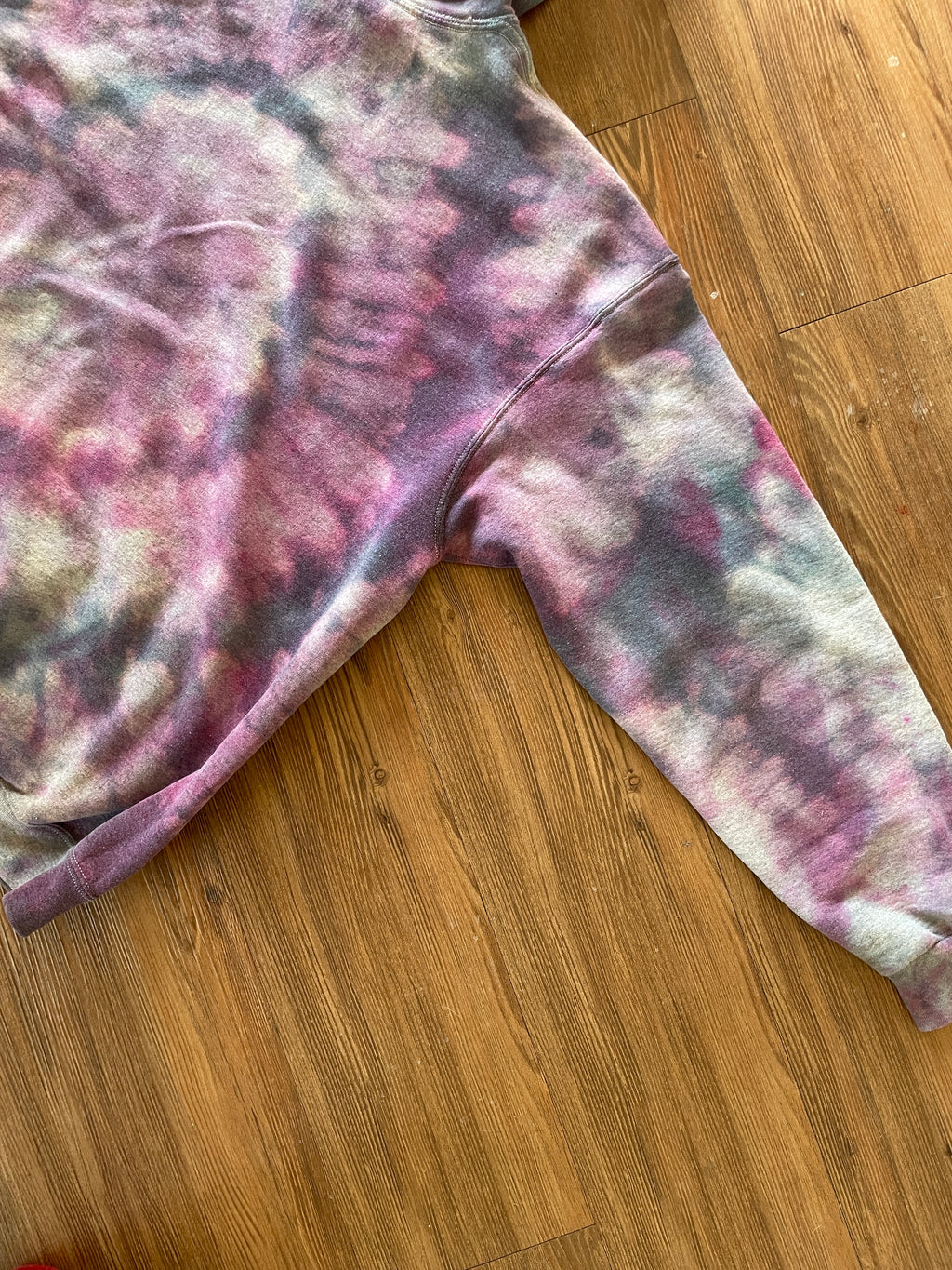 XXL Men’s Handmade Tie Dye Hoodie | Pastel Gray and Purple Pleated Tie Dye Long Sleeve Sweatshirt