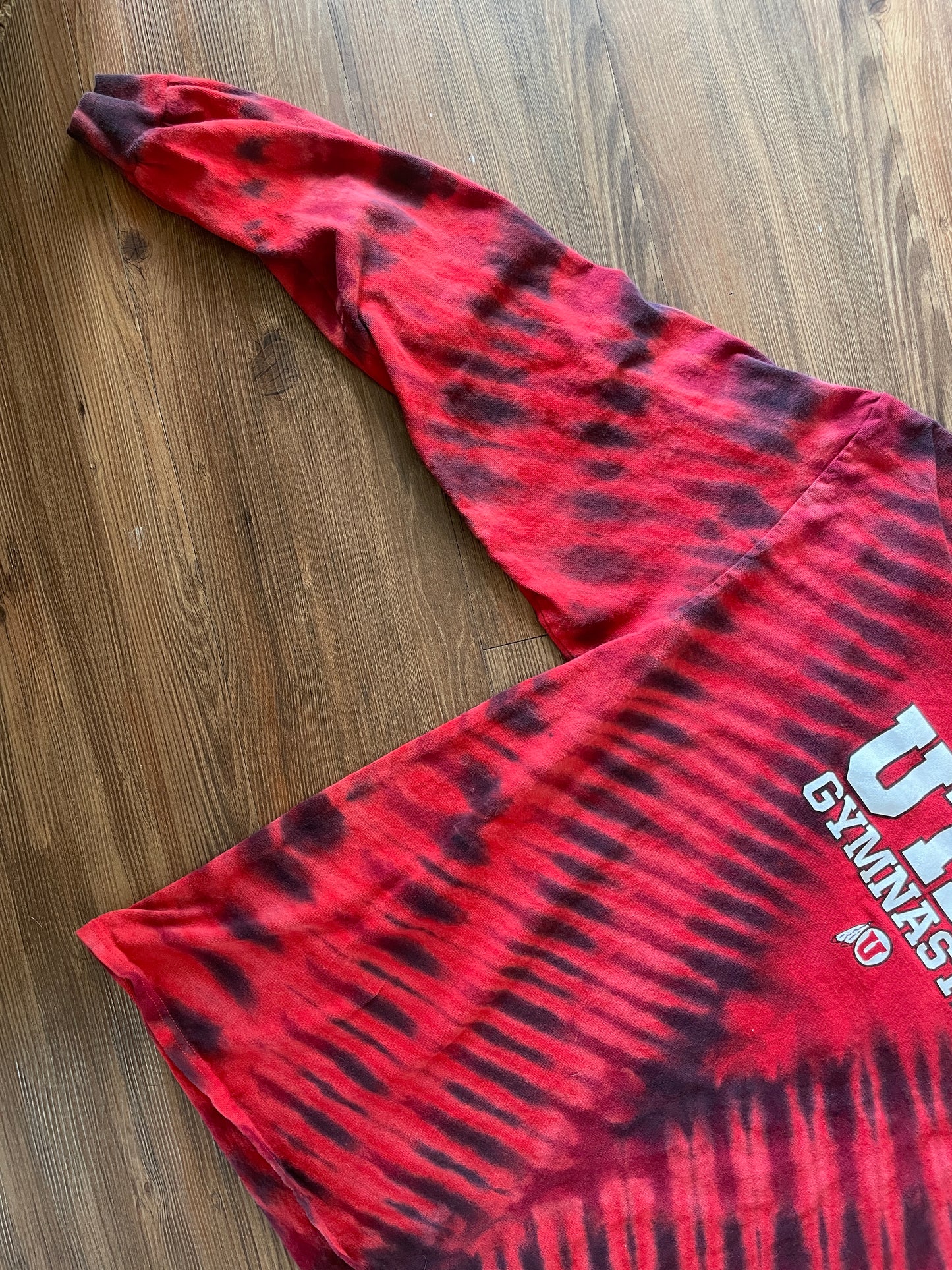 XXL Men’s Utah Gymnastics Handmade Tie Dye T-Shirt | Red and Black V-Pleated Tie Dye Long Sleeve
