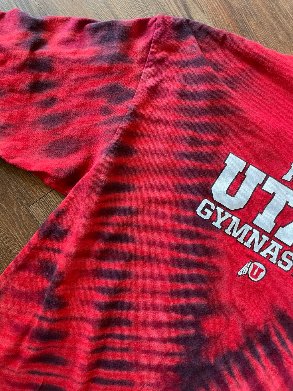 XXL Men’s Utah Gymnastics Handmade Tie Dye T-Shirt | Red and Black V-Pleated Tie Dye Long Sleeve