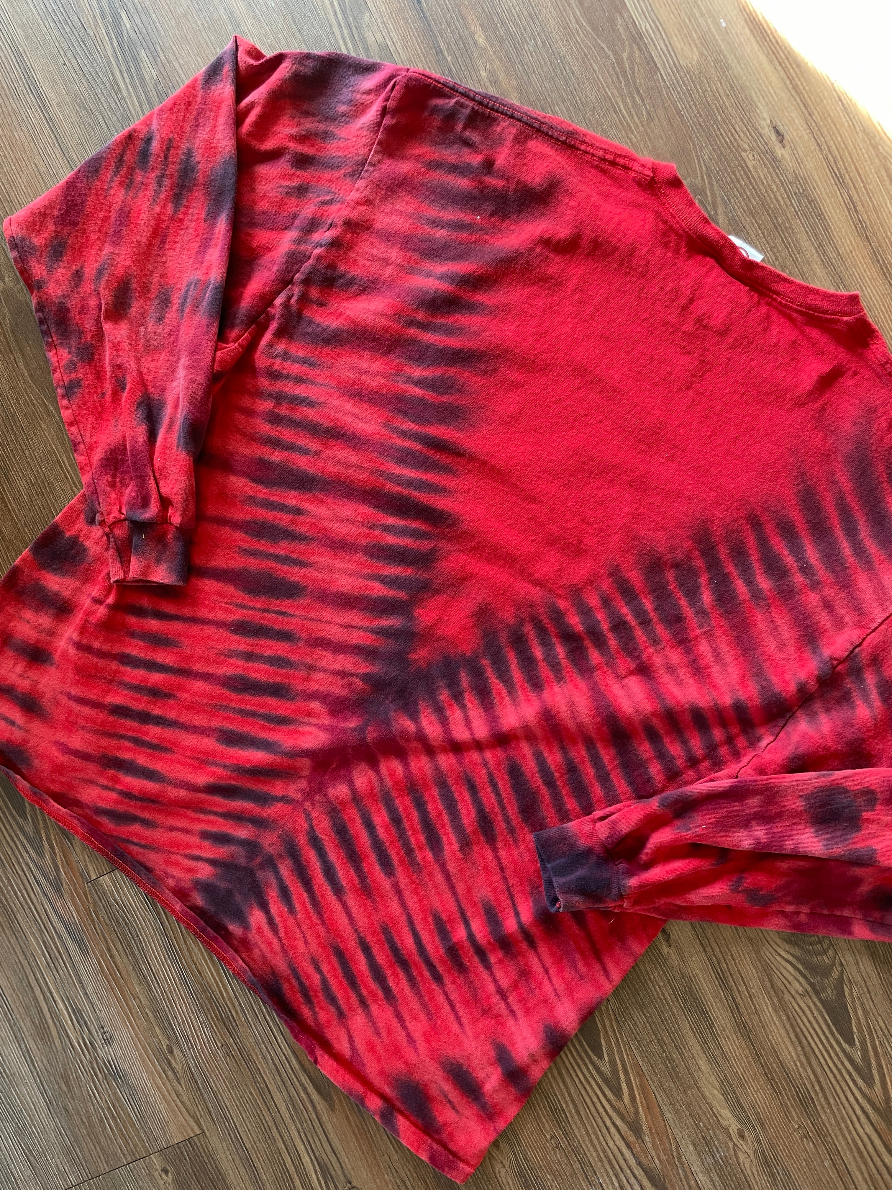 XXL Men’s Utah Gymnastics Handmade Tie Dye T-Shirt | Red and Black V-Pleated Tie Dye Long Sleeve