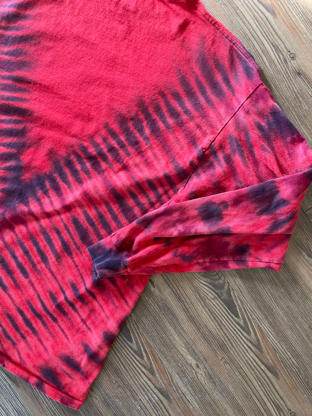 XXL Men’s Utah Gymnastics Handmade Tie Dye T-Shirt | Red and Black V-Pleated Tie Dye Long Sleeve