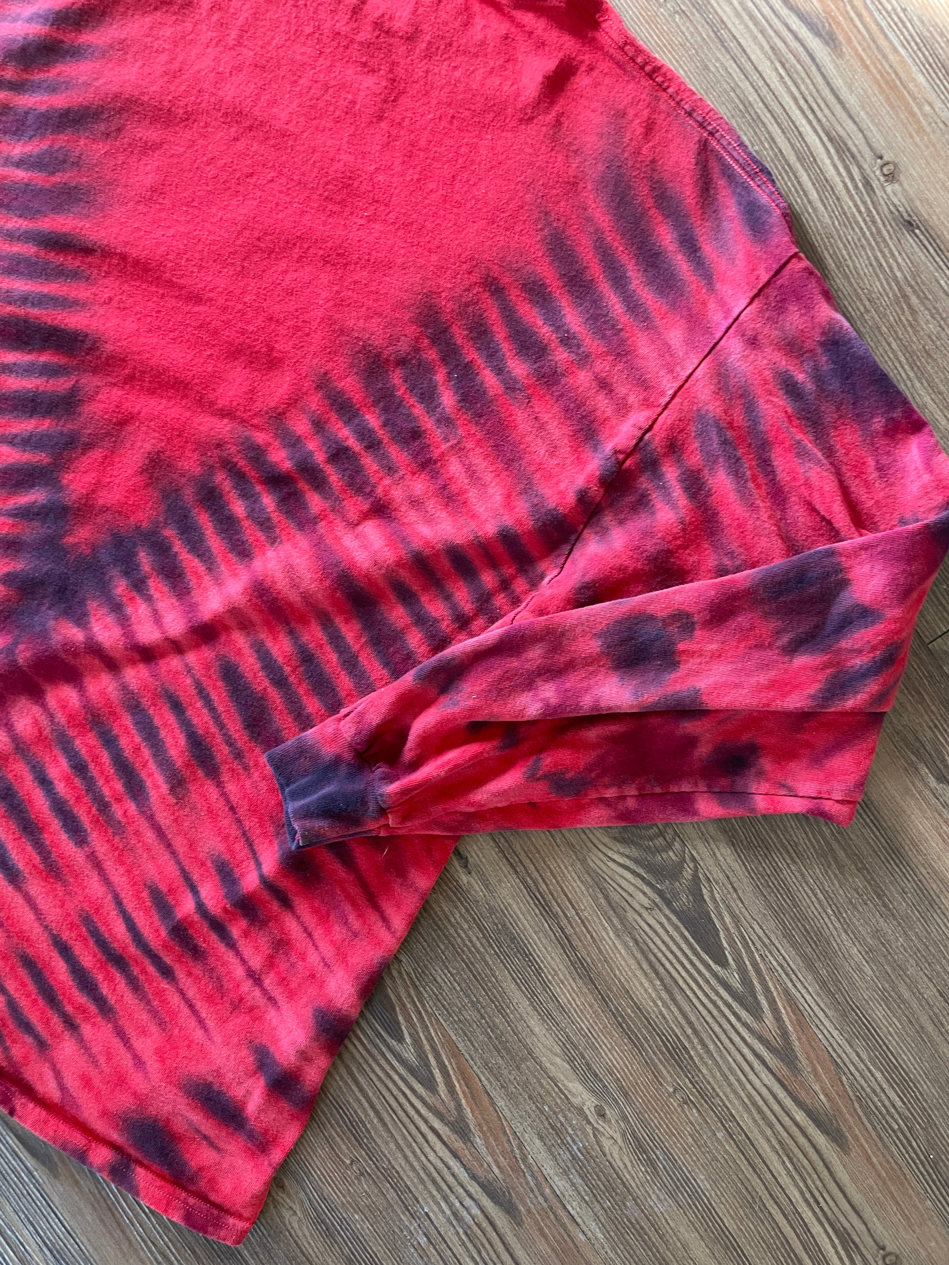 XXL Men’s Utah Gymnastics Handmade Tie Dye T-Shirt | Red and Black V-Pleated Tie Dye Long Sleeve