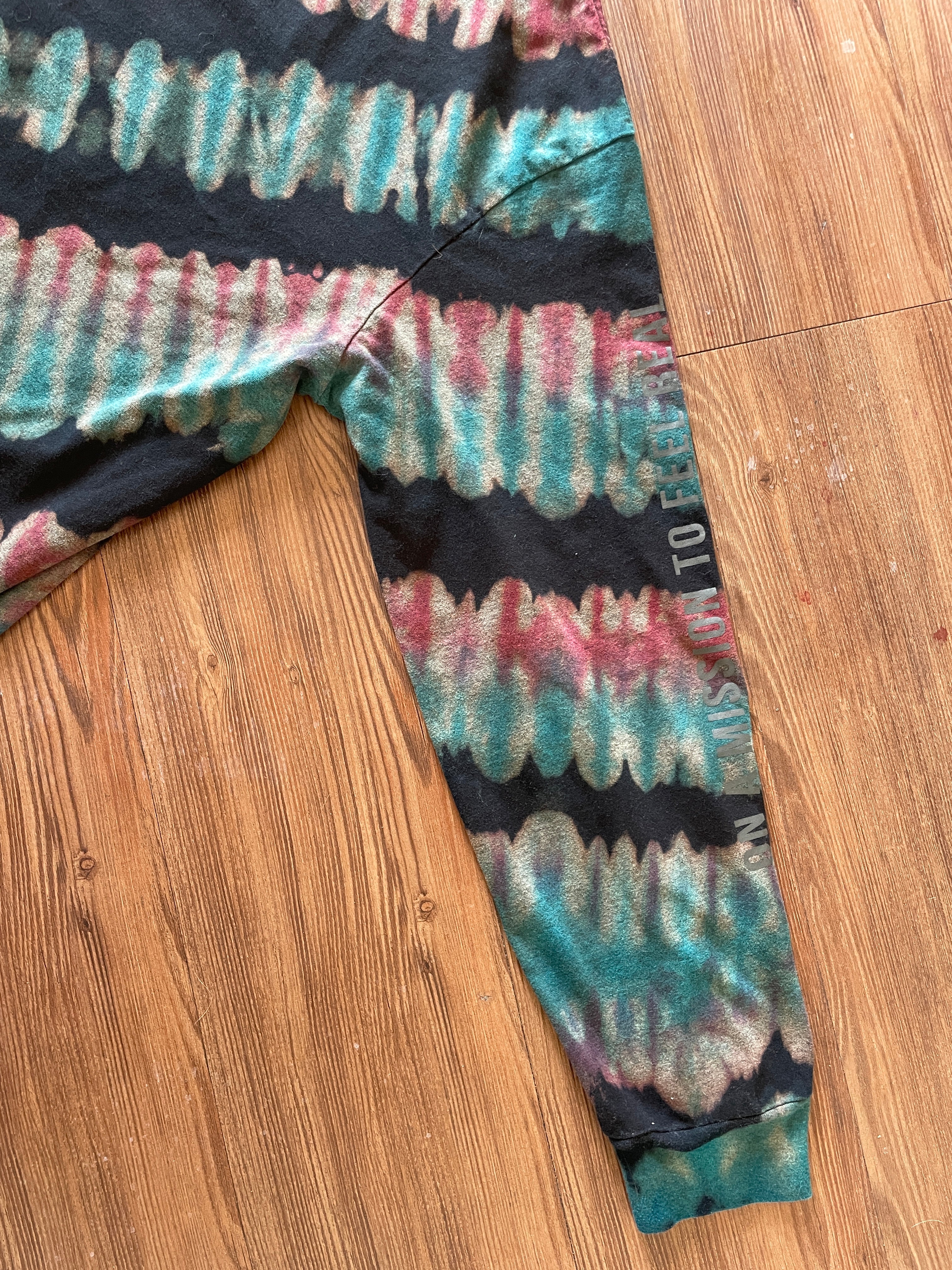 XXL Men’s Original Use Astronaut Handmade Tie Dye T-Shirt | Black, Red, and Blue Pleated Tie Dye Long Sleeve