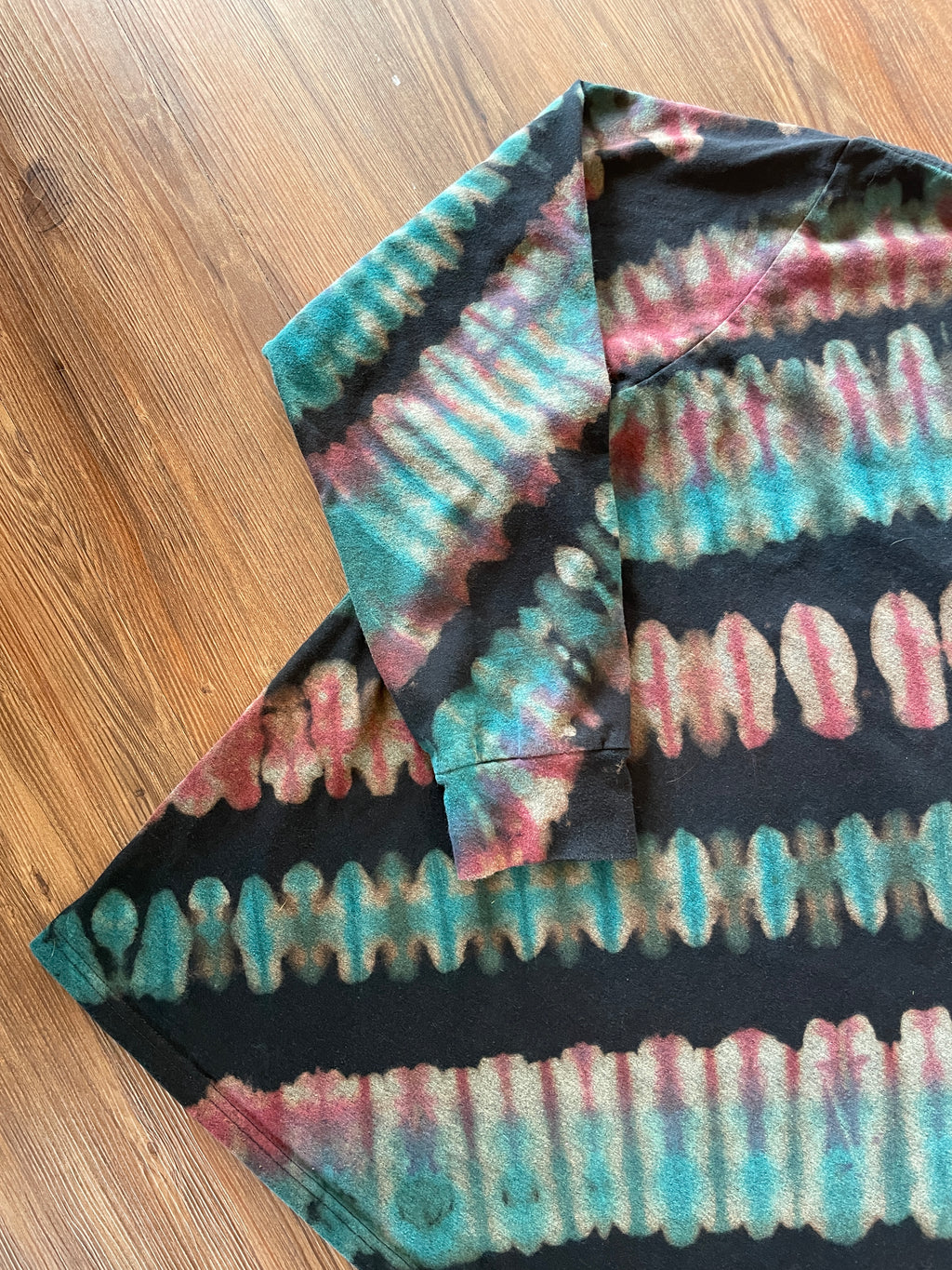 XXL Men’s Original Use Astronaut Handmade Tie Dye T-Shirt | Black, Red, and Blue Pleated Tie Dye Long Sleeve