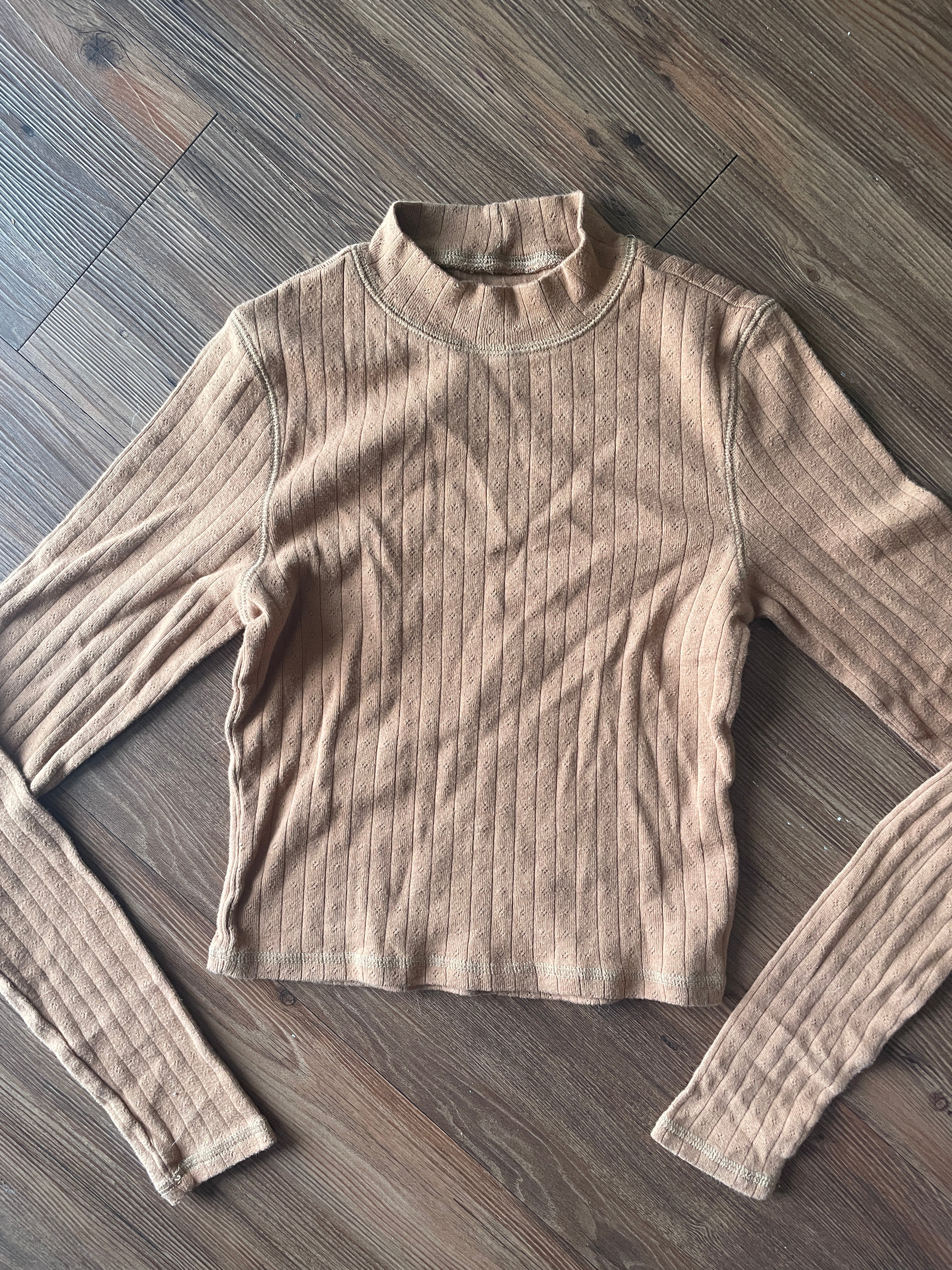Women’s Small Aerie by American Eagle Burnt Orange Ribbed Mock Neck Long Sleeve Crop Top