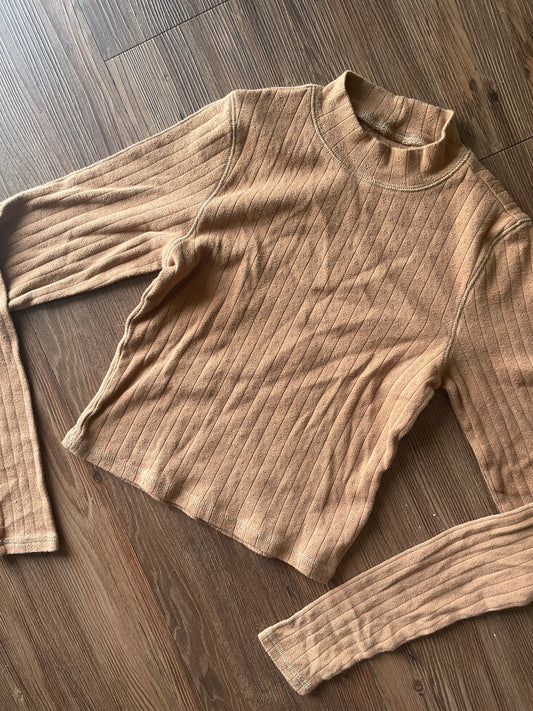 Women’s Small Aerie by American Eagle Burnt Orange Ribbed Mock Neck Long Sleeve Crop Top