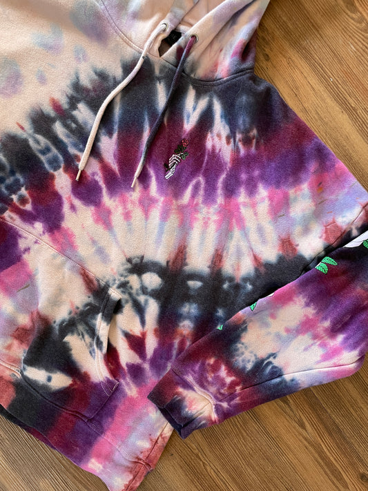 Medium Women's Empyre Dead Roses Handmade Tie Dye Hoodie | Pink and Purple Pleated Tie Dye Long Sleeve Sweatshirt