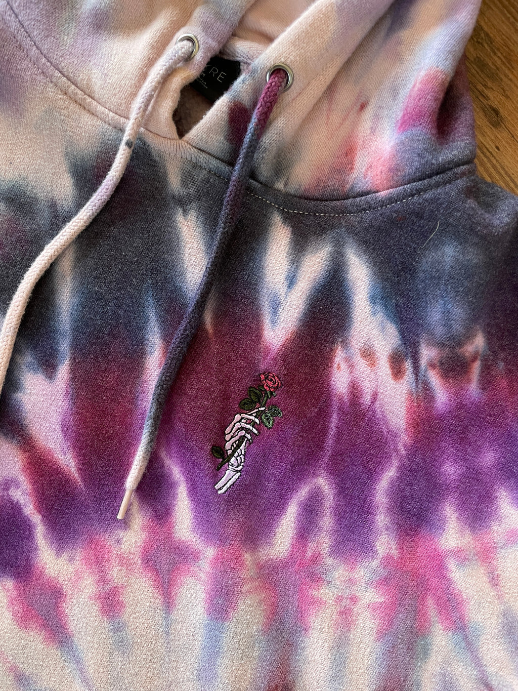 Medium Women's Empyre Dead Roses Handmade Tie Dye Hoodie | Pink and Purple Pleated Tie Dye Long Sleeve Sweatshirt