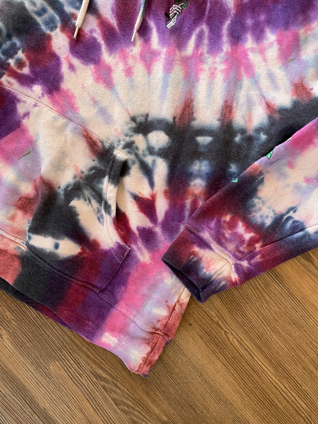 Medium Women's Empyre Dead Roses Handmade Tie Dye Hoodie | Pink and Purple Pleated Tie Dye Long Sleeve Sweatshirt
