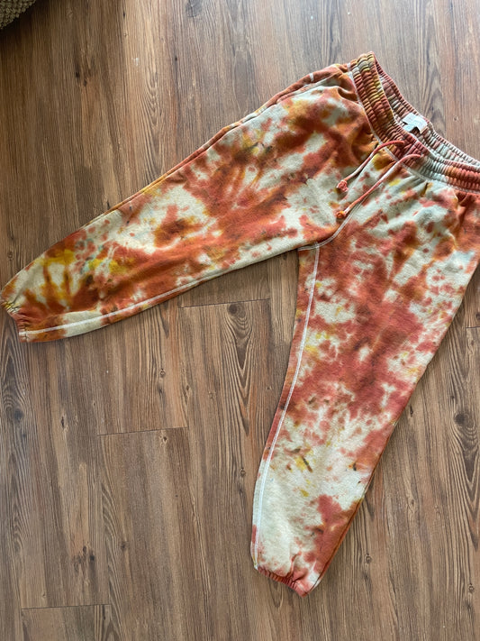 Medium Women’s Free Assembly Earth Tones Handmade Tie Dye Sweatpants | Green, Yellow, and Orange Crumpled Tie Dye Fleece Pants