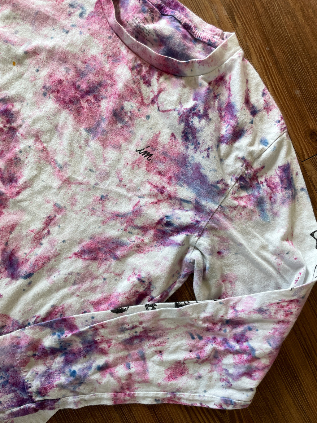 Medium Women's Mushroom Face Handmade Tie Dye Long Sleeve T-Shirt | Pink and Purple Crumpled Tie Dye Long Sleeve