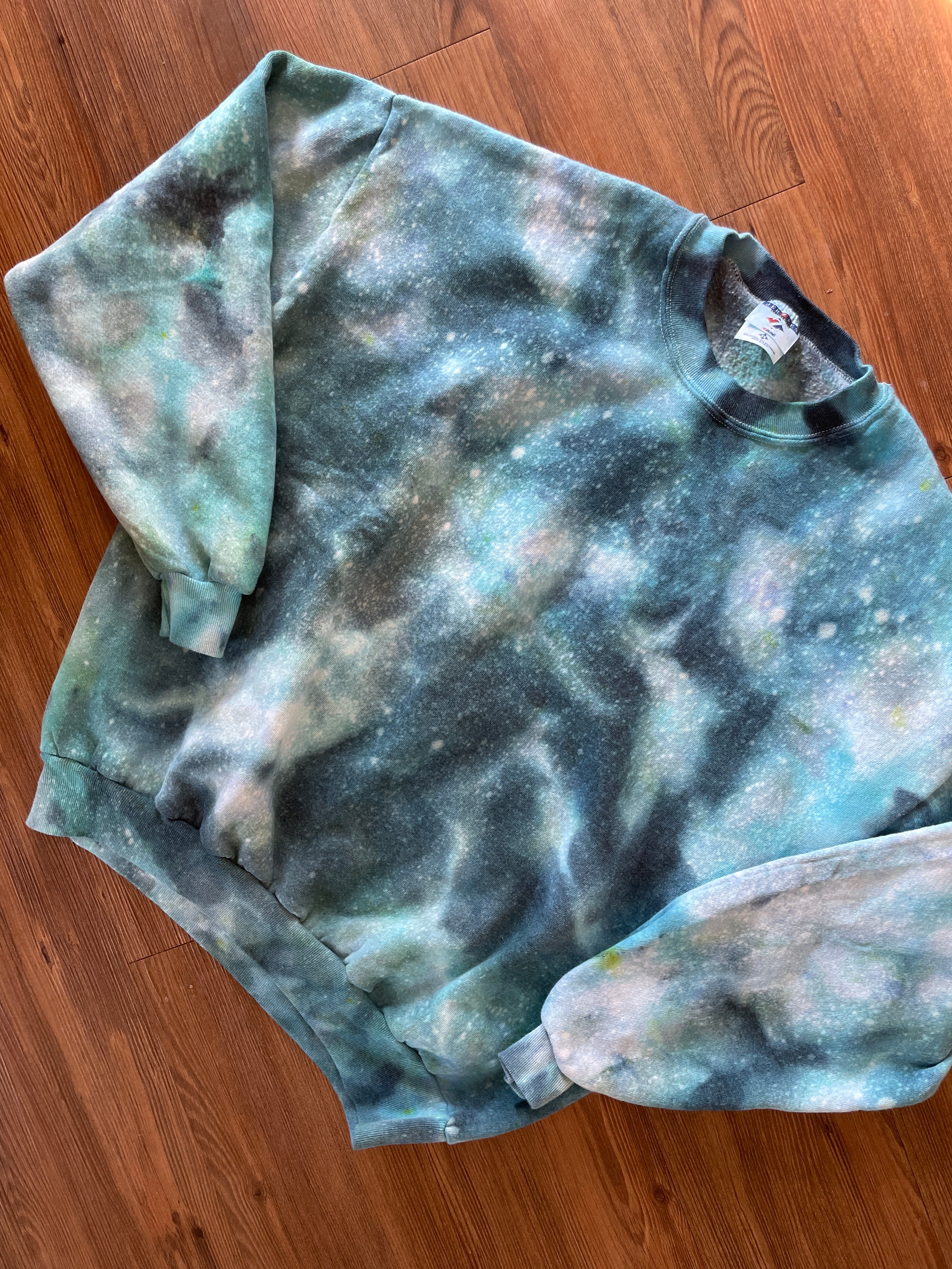 XXL Men’s Jerzee's Handmade Tie Dye Crewneck Sweatshirt | Blue and White Ice Dye Tie Dye Long Sleeve