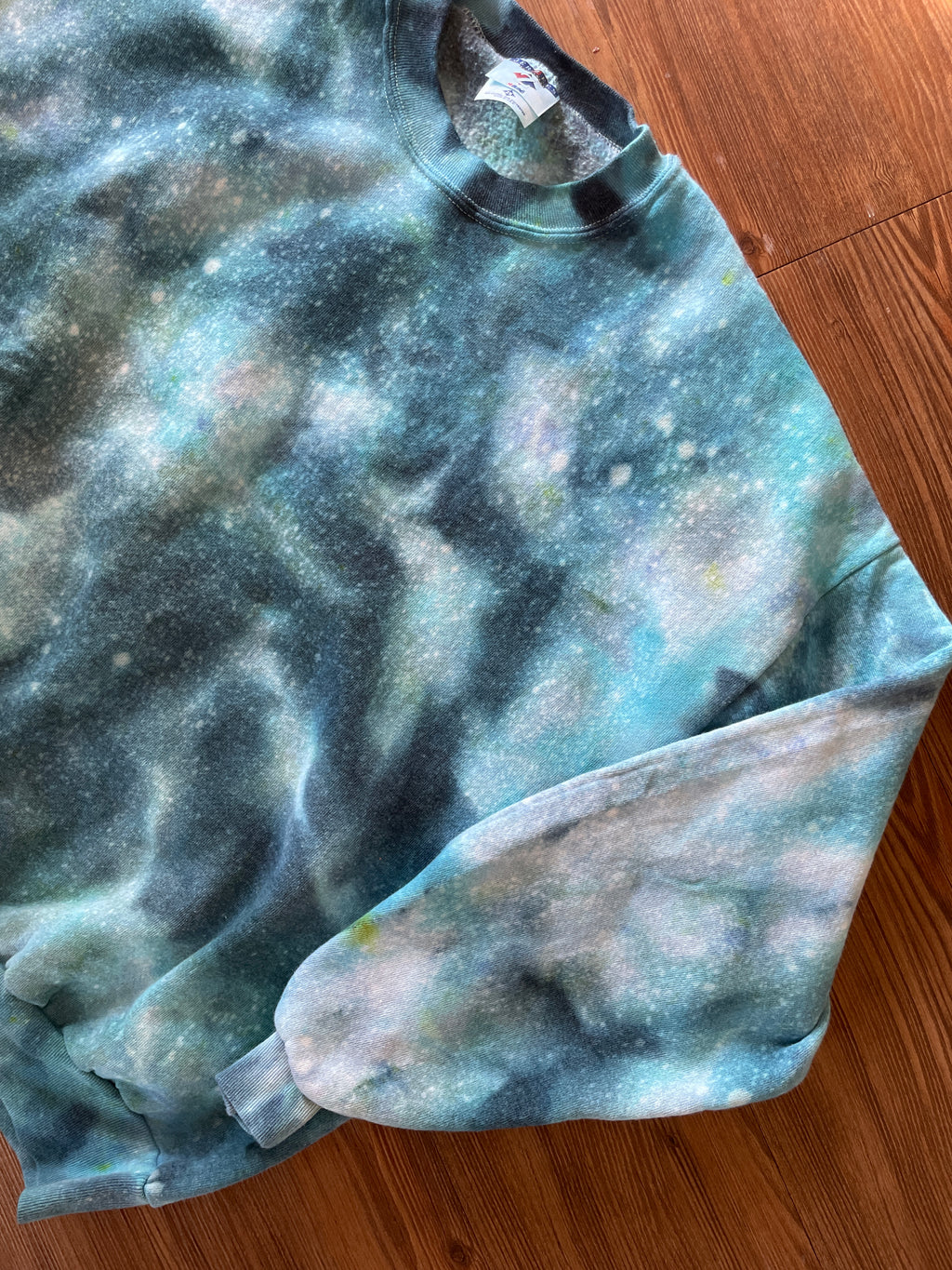 XXL Men’s Jerzee's Handmade Tie Dye Crewneck Sweatshirt | Blue and White Ice Dye Tie Dye Long Sleeve