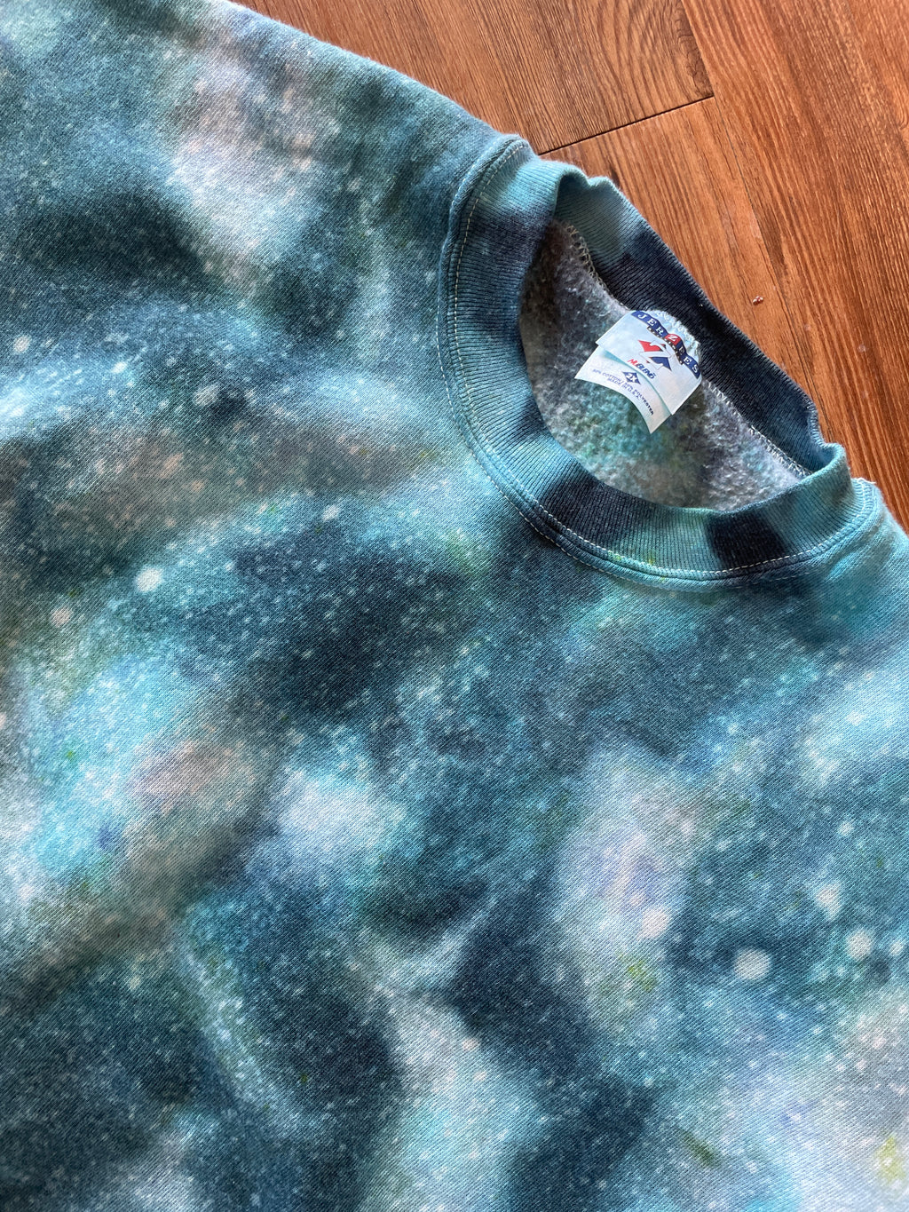 XXL Men’s Jerzee's Handmade Tie Dye Crewneck Sweatshirt | Blue and White Ice Dye Tie Dye Long Sleeve