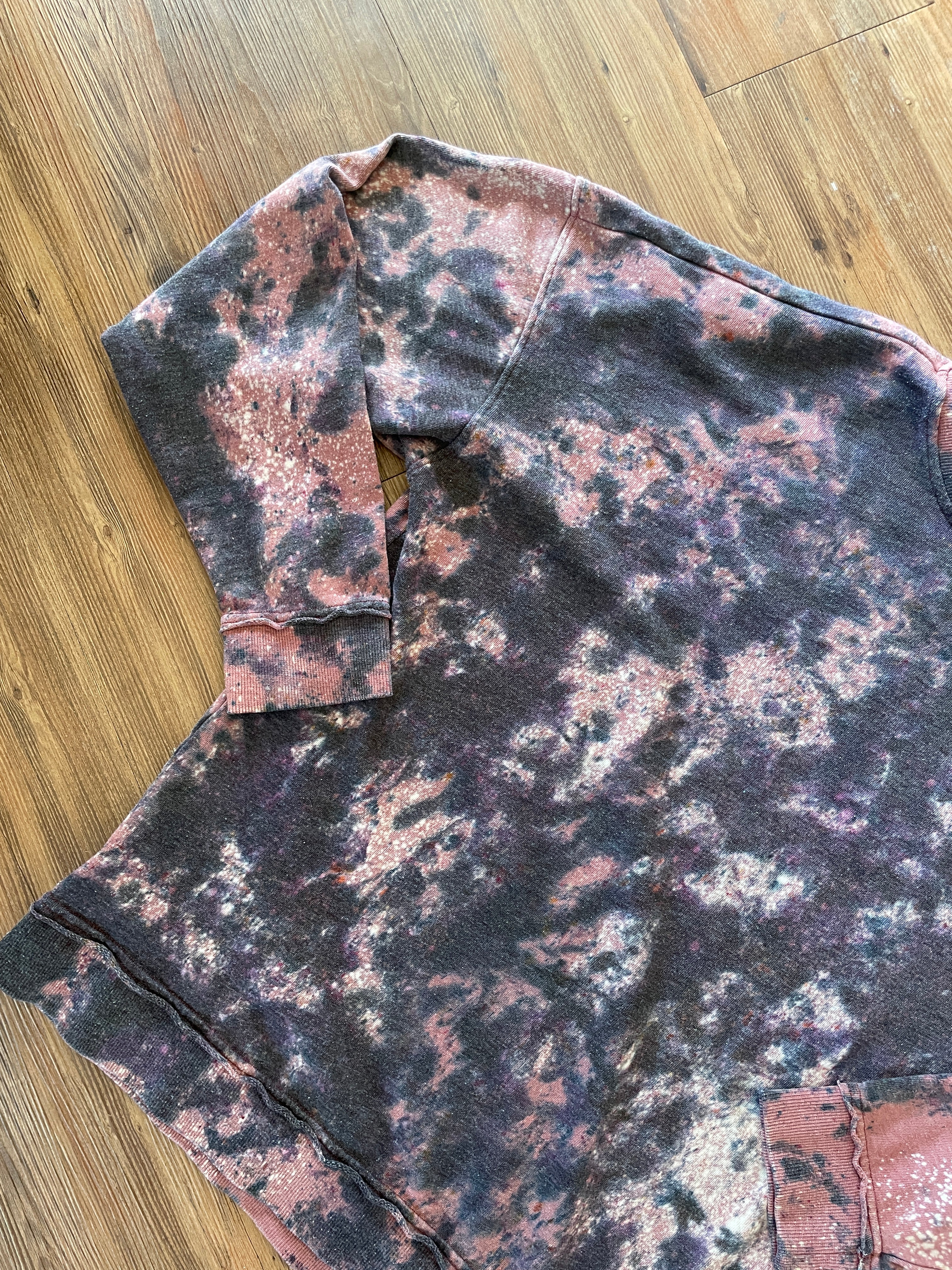 XL Men’s Utah Handmade Earth Tones Tie Dye Sweatshirt | Pink, Black, and Pink Tie Dye Long Sleeve Sweater