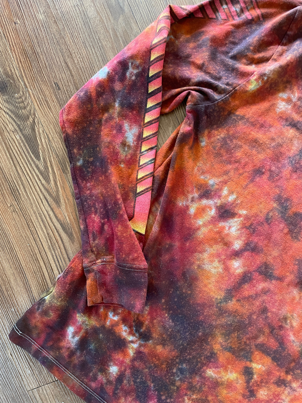 Medium Men’s Back to the Future DeLorean Handmade Tie Dye Long Sleeve T-Shirt | Red, Orange, and Black Fire Dye Tie Dye Long Sleeve