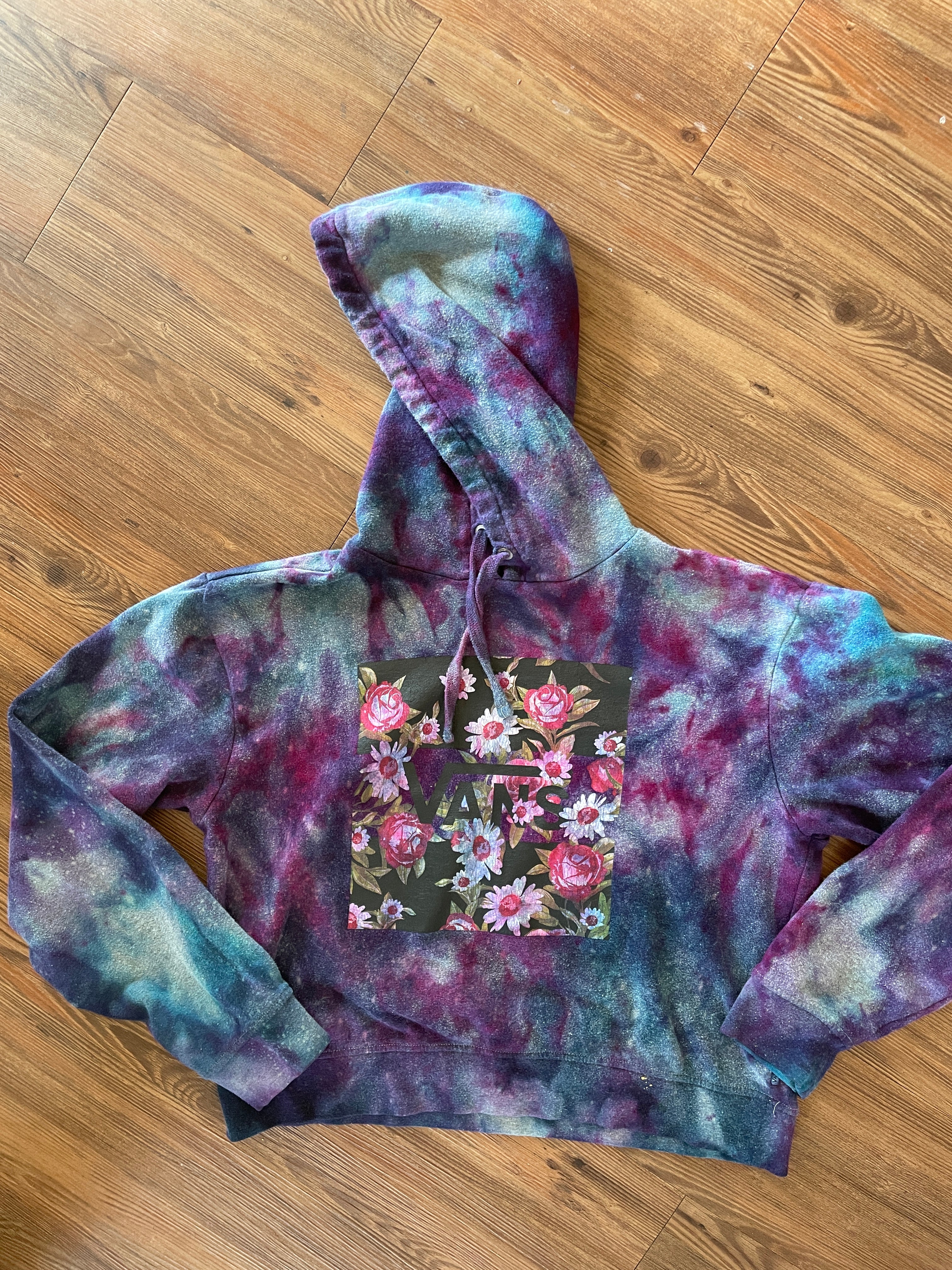 Medium Women's Vans Handmade Tie Dye Hoodie | Dark Blue and Purple Galaxy Ice Dye Tie Dye Long Sleeve Sweatshirt