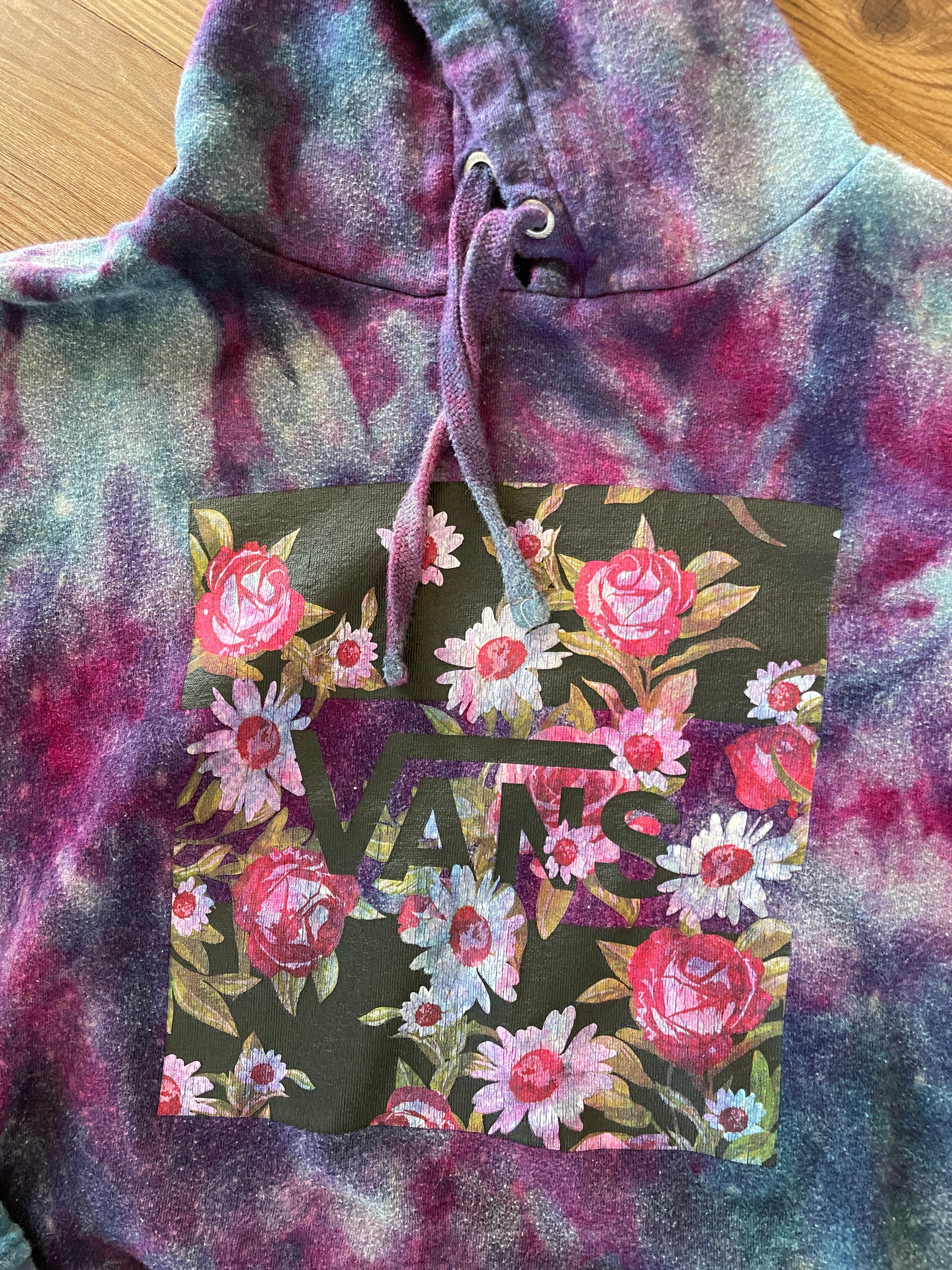 Medium Women's Vans Handmade Tie Dye Hoodie | Dark Blue and Purple Galaxy Ice Dye Tie Dye Long Sleeve Sweatshirt