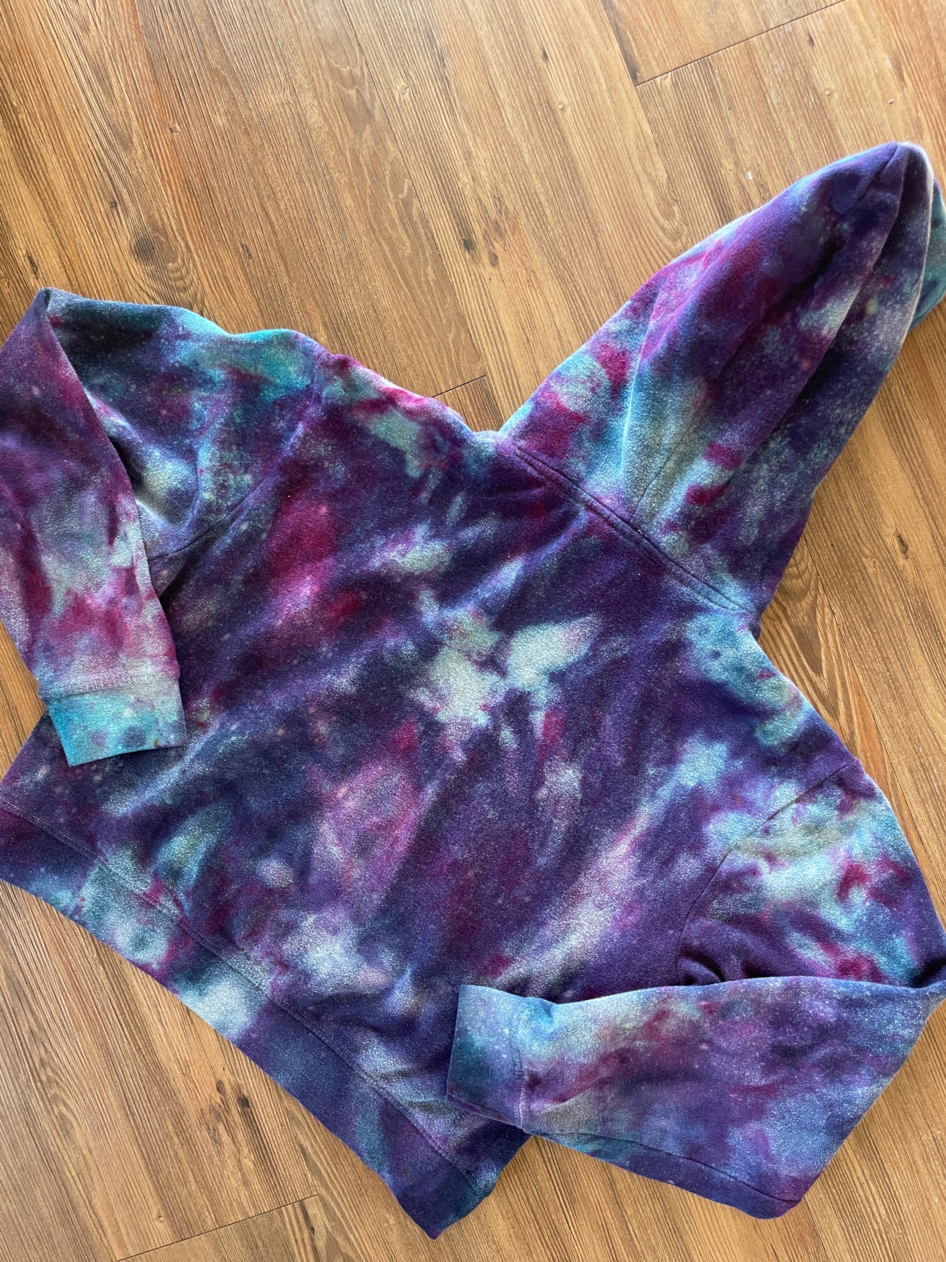Medium Women's Vans Handmade Tie Dye Hoodie | Dark Blue and Purple Galaxy Ice Dye Tie Dye Long Sleeve Sweatshirt
