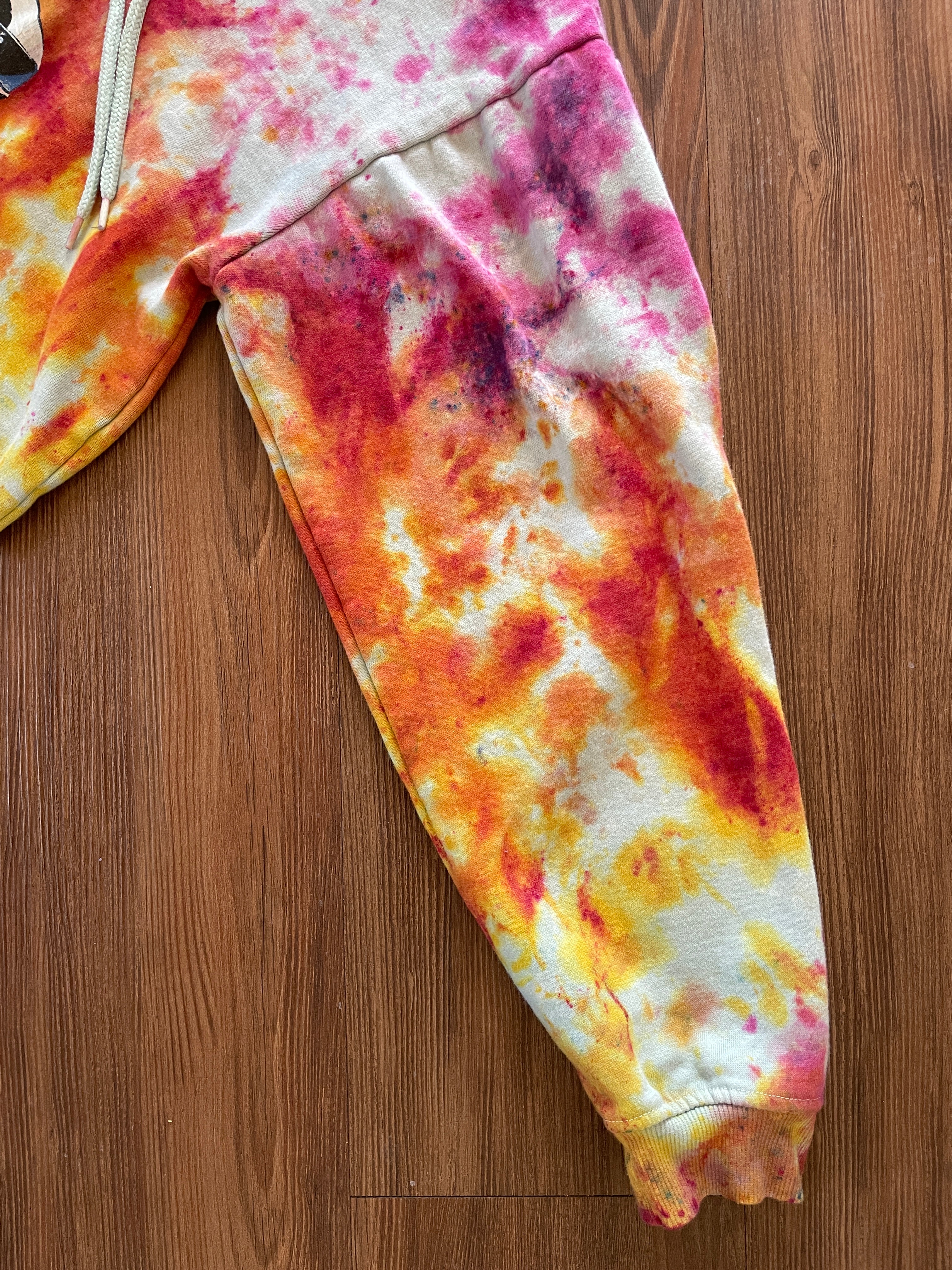 Large Unisex 1969 Camaro Handmade Tie Dye Cropped Hoodie | Pastel Purple, Pink, and Orange Crumpled Tie Dye Long Sleeve