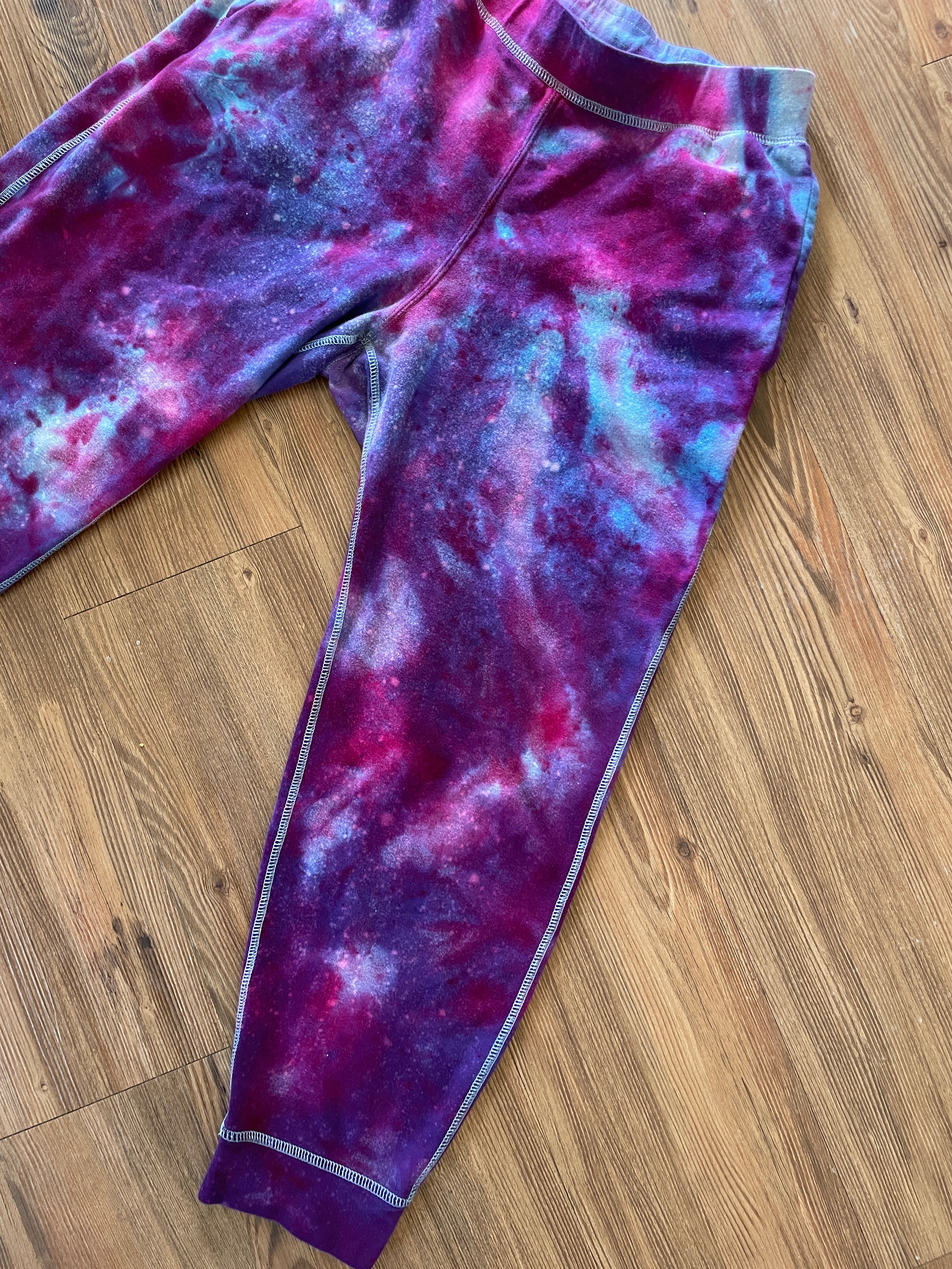 Small Women's Handmade Galaxy Tie Dye Casual Pants | Blue, Pink, and Purple Tie Dye Activewear Bottoms