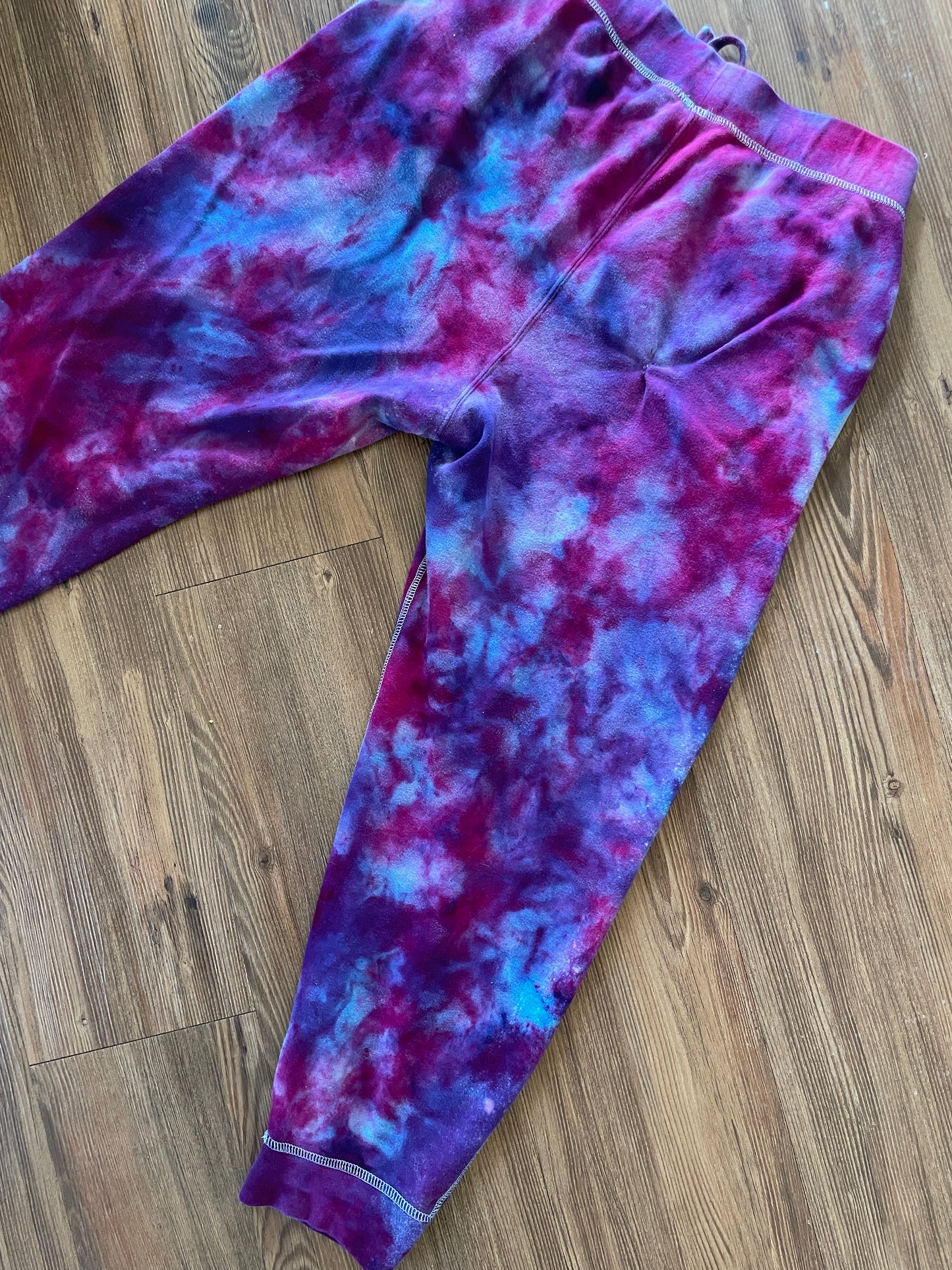 Small Women's Handmade Galaxy Tie Dye Casual Pants | Blue, Pink, and Purple Tie Dye Activewear Bottoms