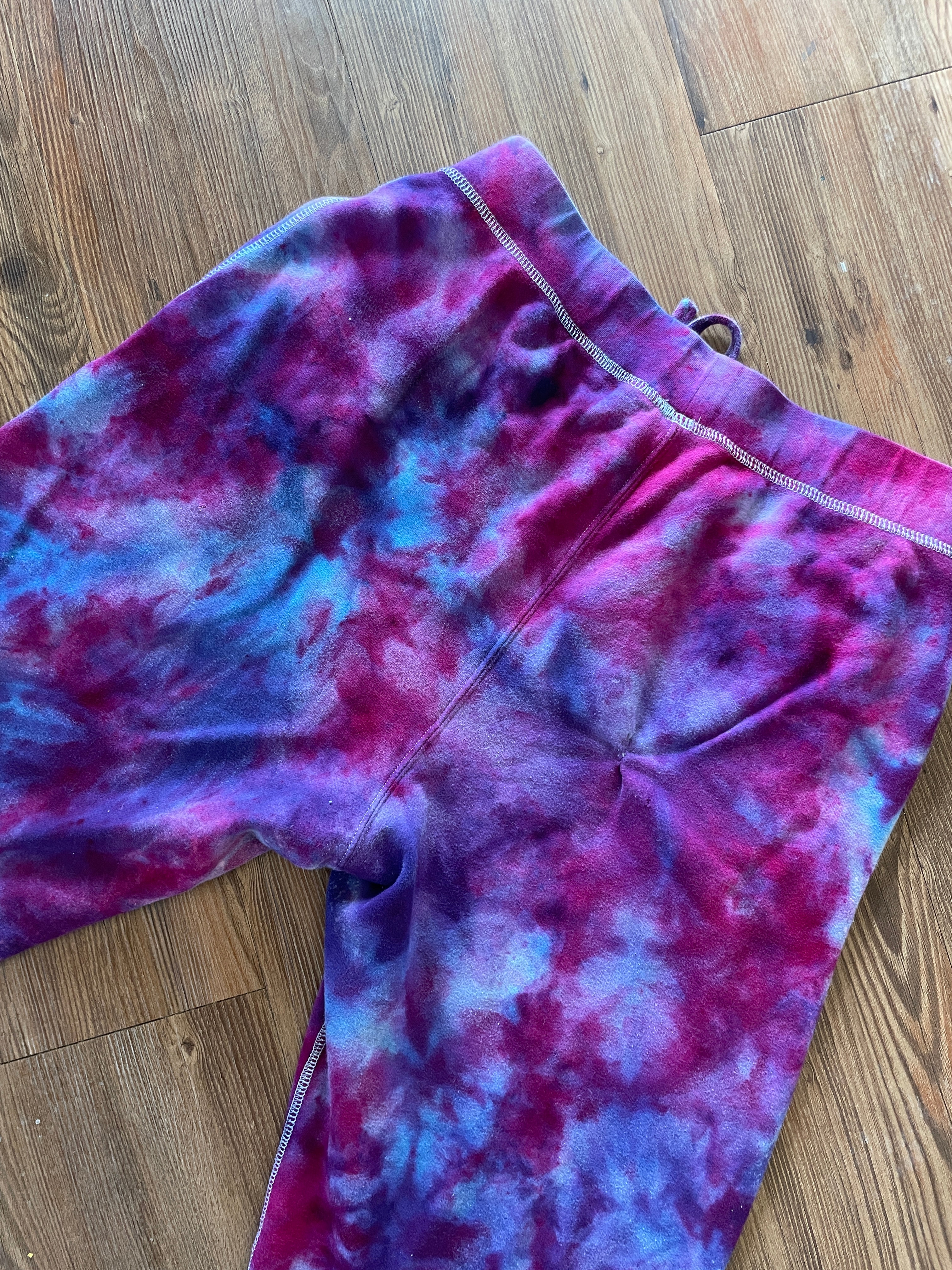 Small Women's Handmade Galaxy Tie Dye Casual Pants | Blue, Pink, and Purple Tie Dye Activewear Bottoms