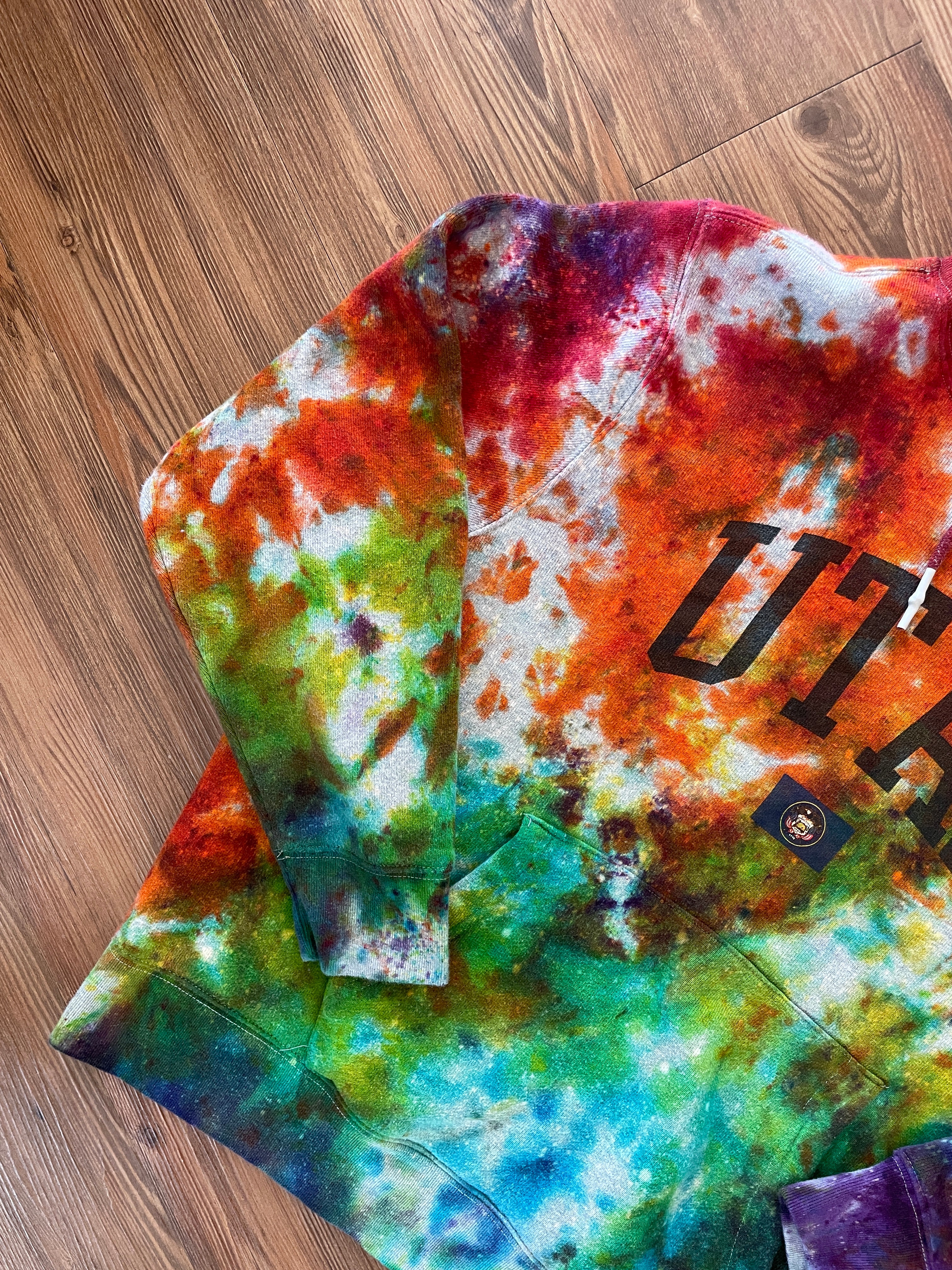 XL Men’s Utah Rainbow Handmade Tie Dye Heavyweight Hoodie | Rainbow Crumpled Tie Dye Long Sleeve Hooded Sweatshirt