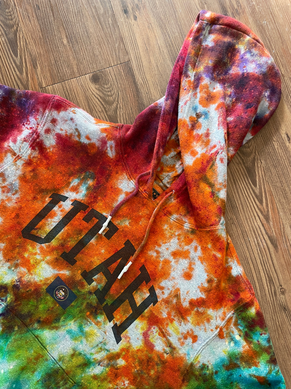 XL Men’s Utah Rainbow Handmade Tie Dye Heavyweight Hoodie | Rainbow Crumpled Tie Dye Long Sleeve Hooded Sweatshirt