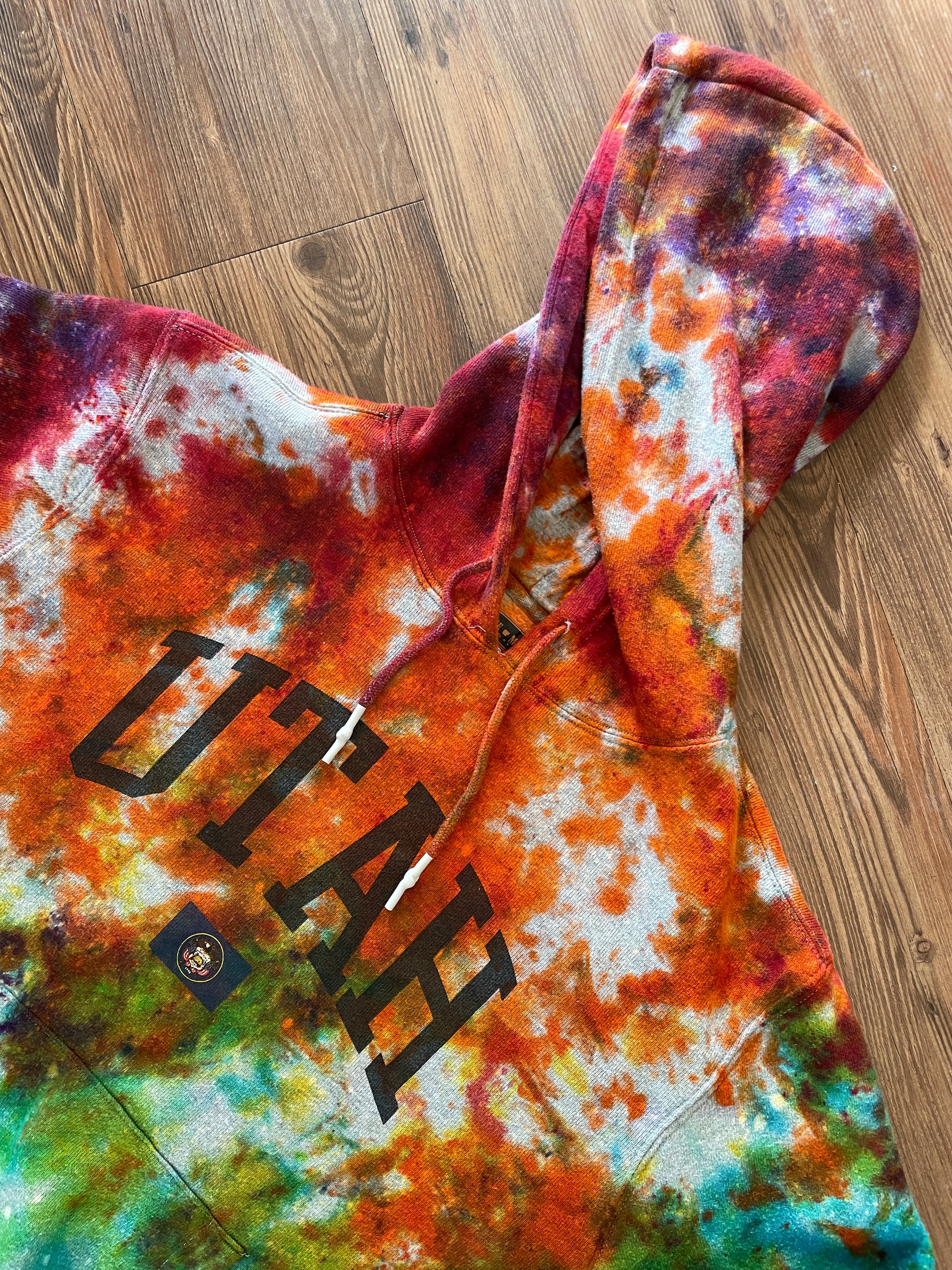 XL Men’s Utah Rainbow Handmade Tie Dye Heavyweight Hoodie | Rainbow Crumpled Tie Dye Long Sleeve Hooded Sweatshirt