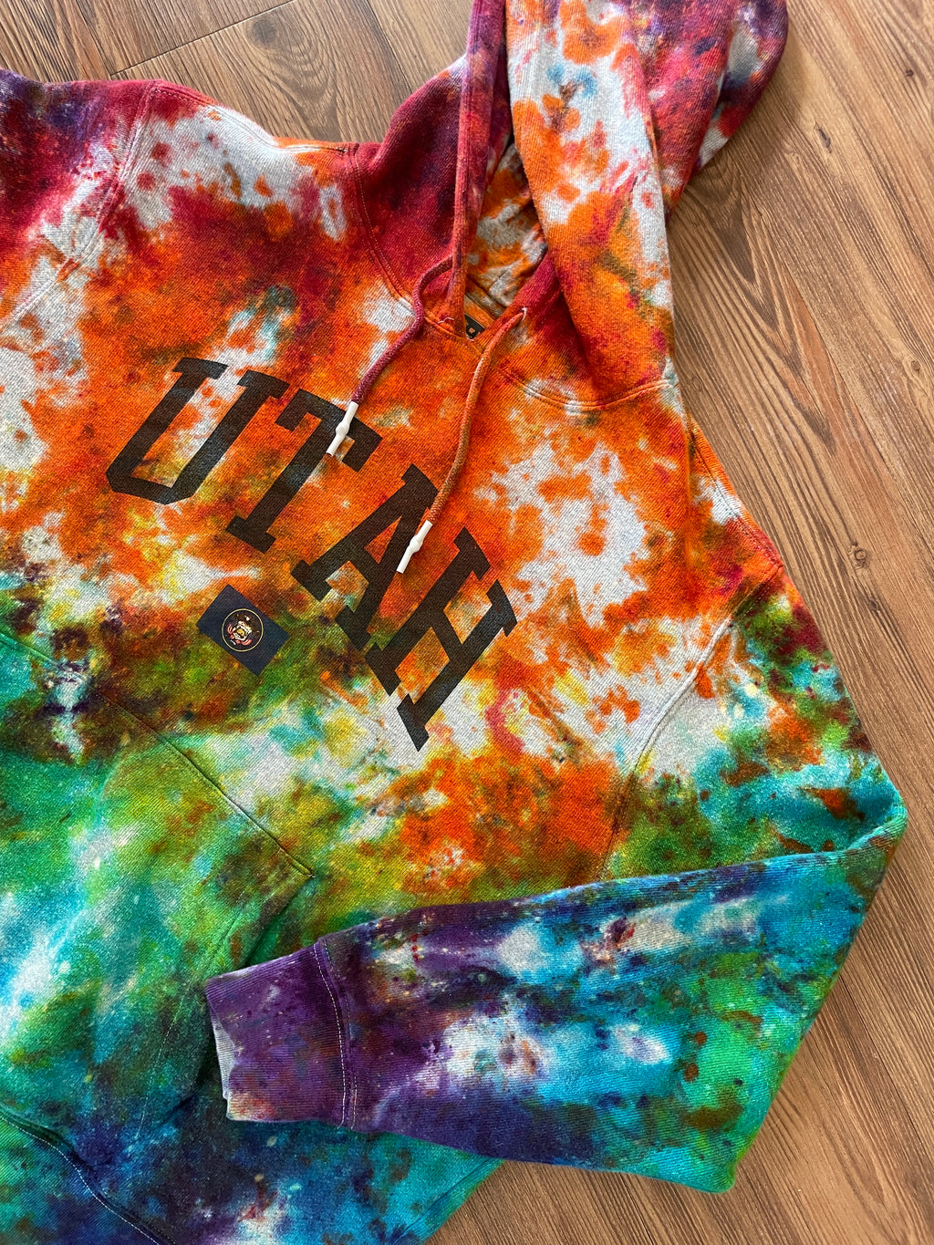 XL Men’s Utah Rainbow Handmade Tie Dye Heavyweight Hoodie | Rainbow Crumpled Tie Dye Long Sleeve Hooded Sweatshirt