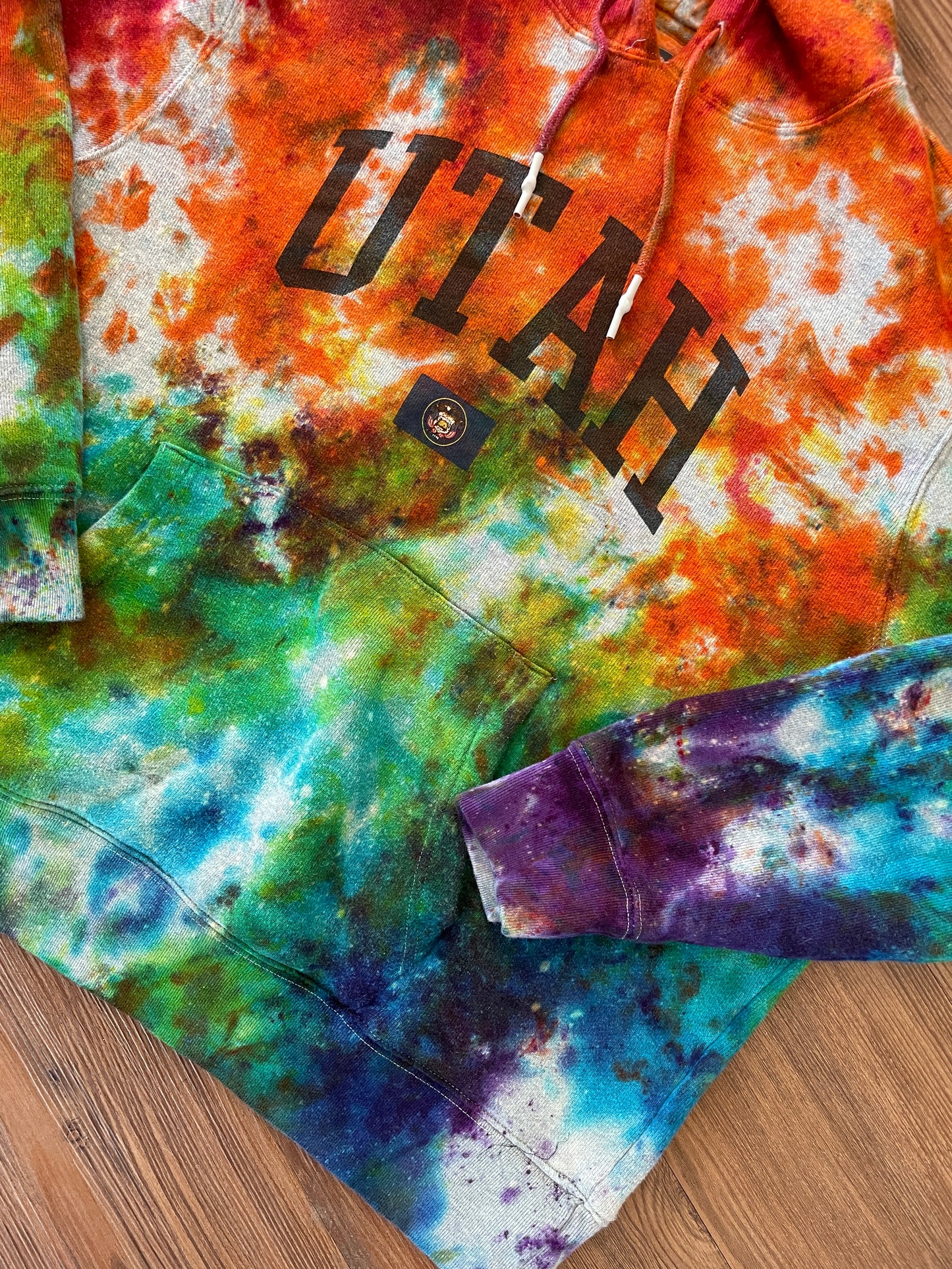 XL Men’s Utah Rainbow Handmade Tie Dye Heavyweight Hoodie | Rainbow Crumpled Tie Dye Long Sleeve Hooded Sweatshirt