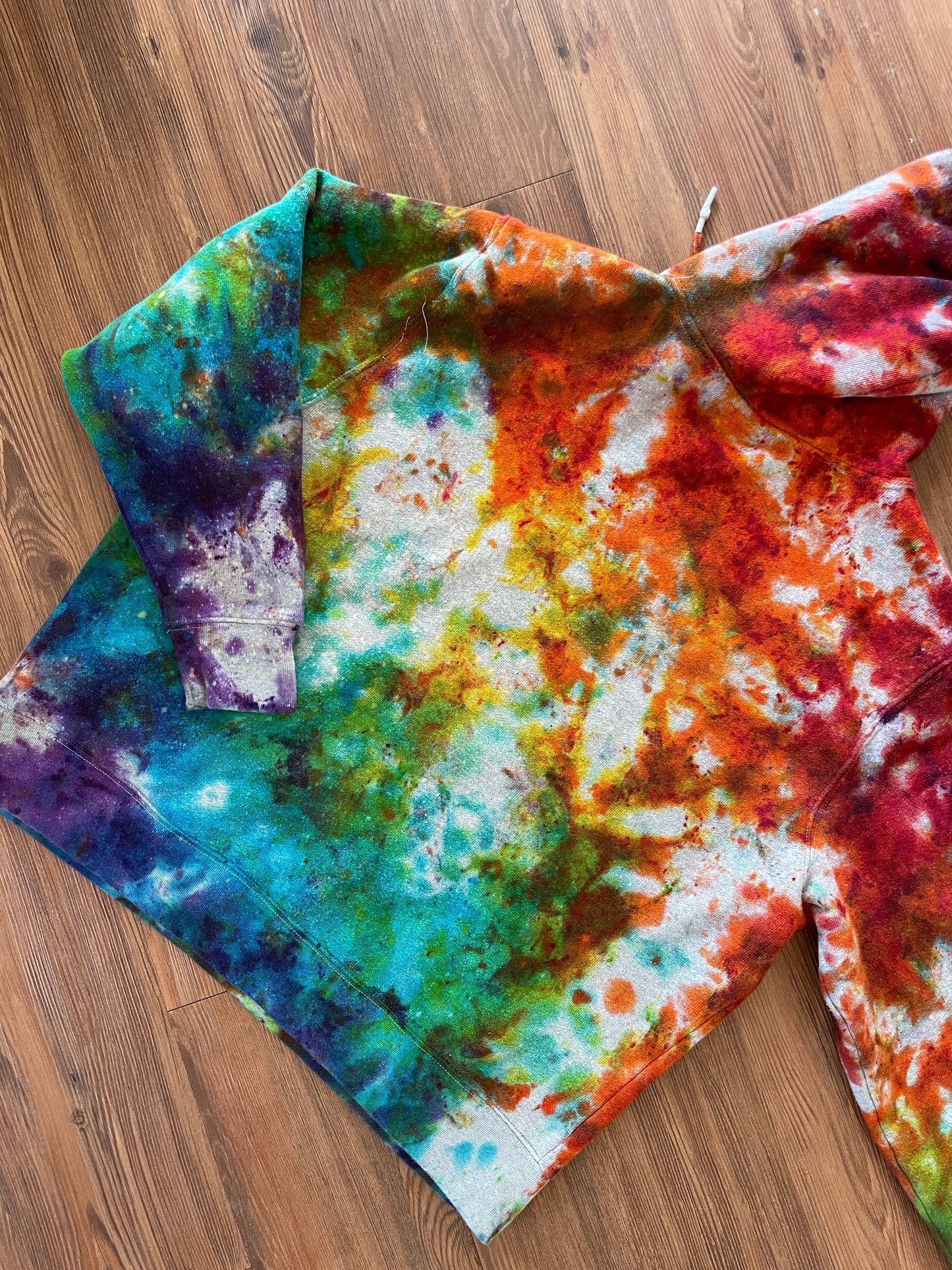 XL Men’s Utah Rainbow Handmade Tie Dye Heavyweight Hoodie | Rainbow Crumpled Tie Dye Long Sleeve Hooded Sweatshirt
