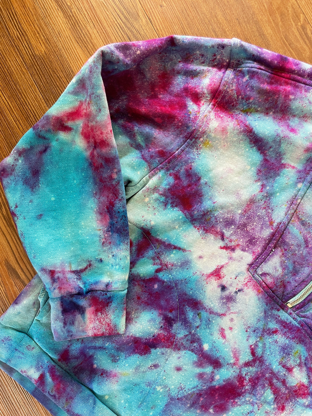 Large Women's Everlane Galaxy Handmade Tie Dye Zip-Up Sweater | Blue, Purple, and Pink Ice Dye Long Sleeve Sweater